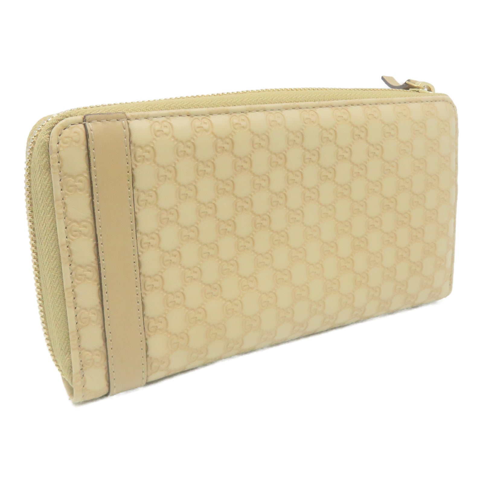 GUCCI 牛皮皮革Zipper Long Wallet金扣钱包米色