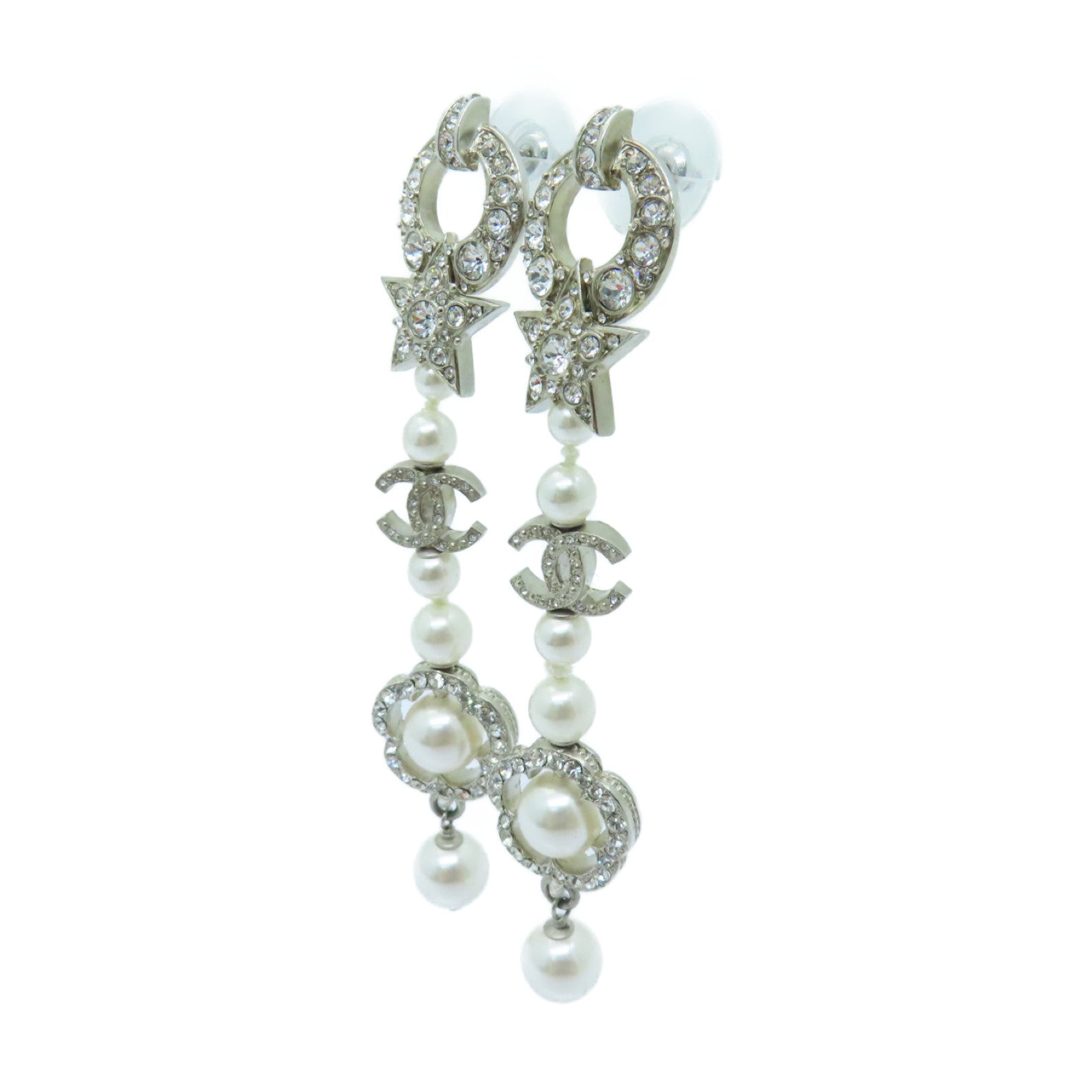 CHANEL PVC/Metal Earrings White/Silver