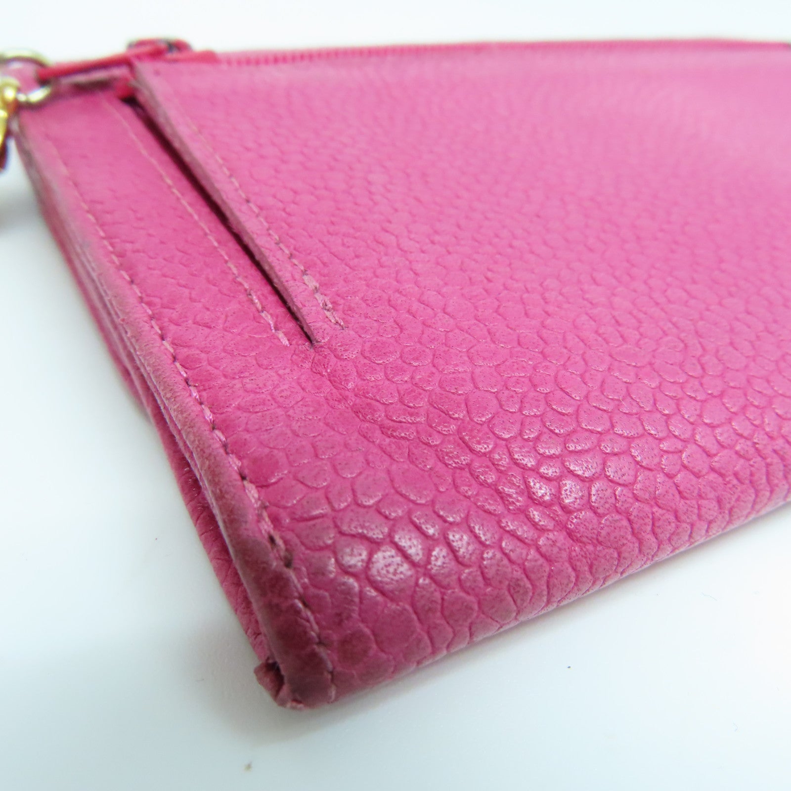 CHANEL Caviar皮革Wallet金扣錢包粉紅色