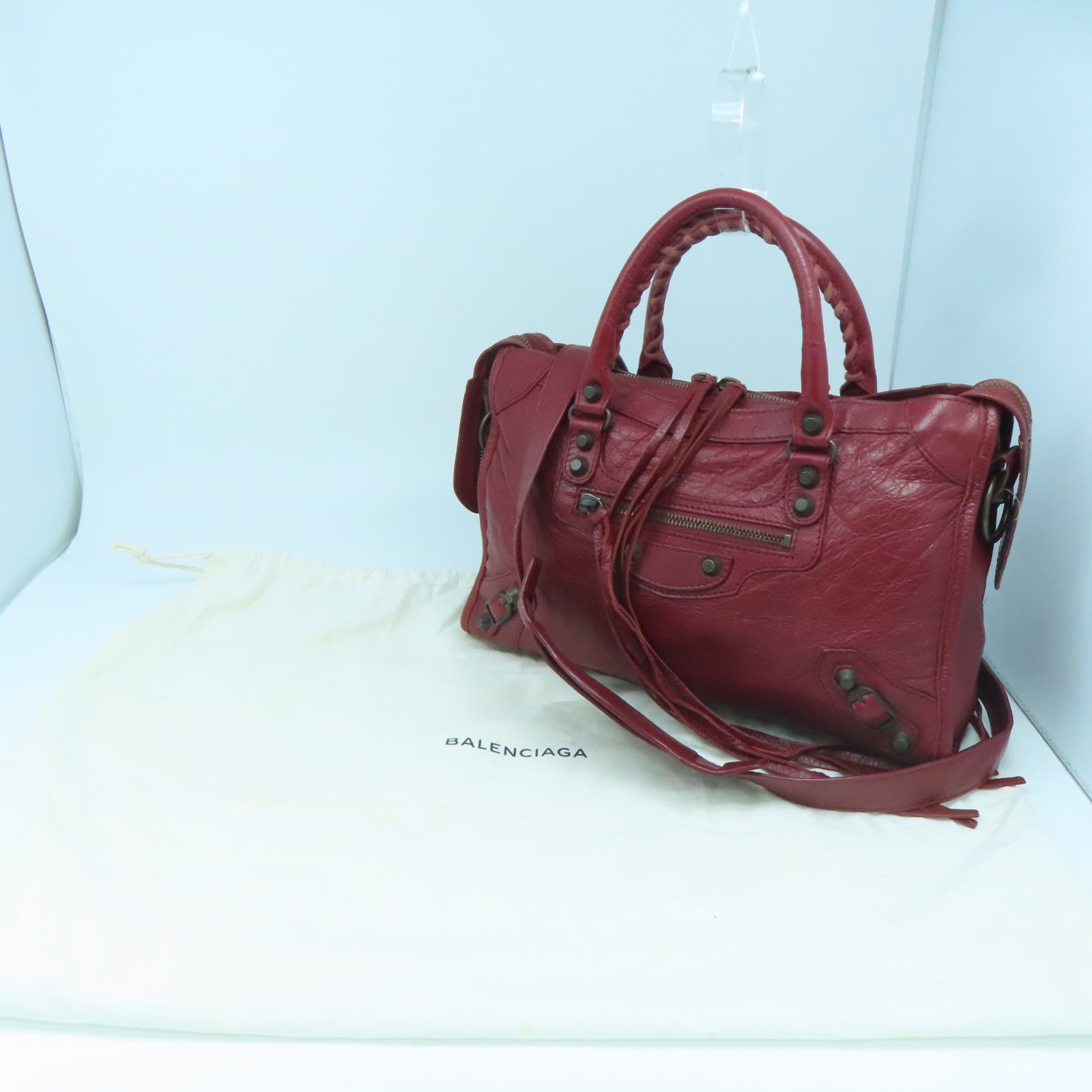BALENCIAGA 牛皮皮革Mini City手挽肩背兩用袋紅色