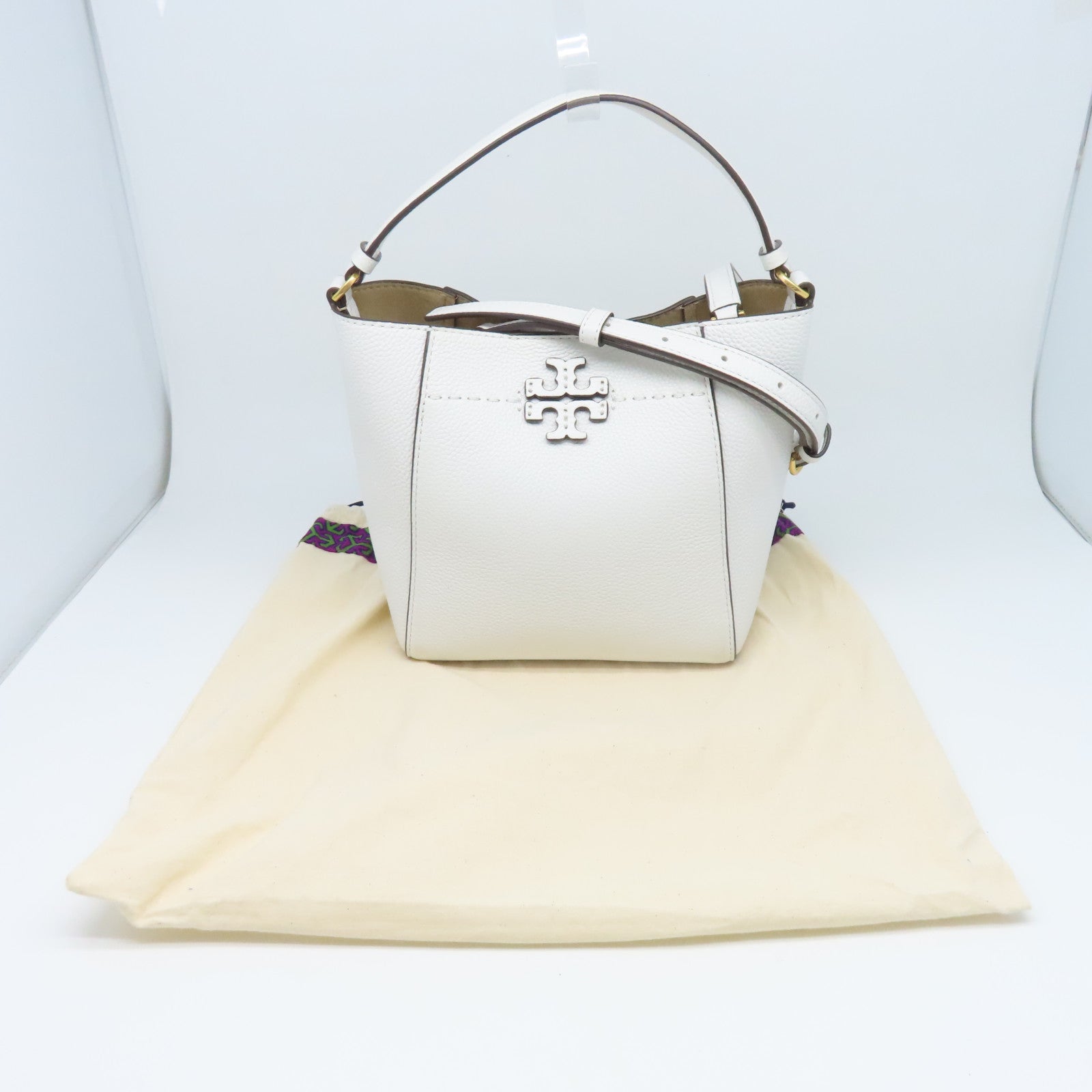Tory Burch 牛皮皮革2 Way Shoulder金扣手挽肩背兩用袋白色