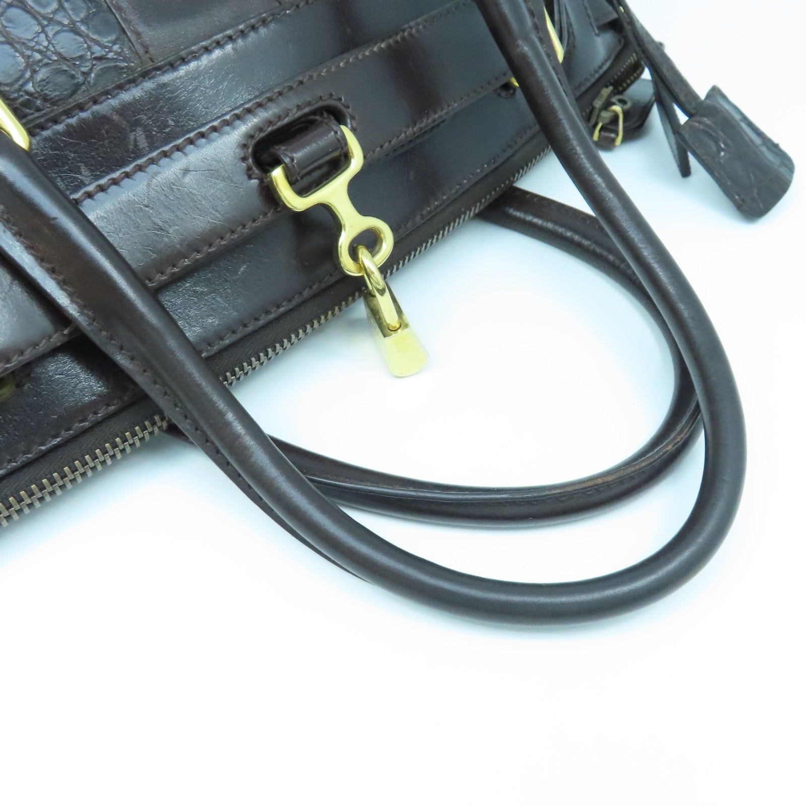 GUCCI Canvas Hand Bag Gold Buckle Hand Bag Brown/Light Brown