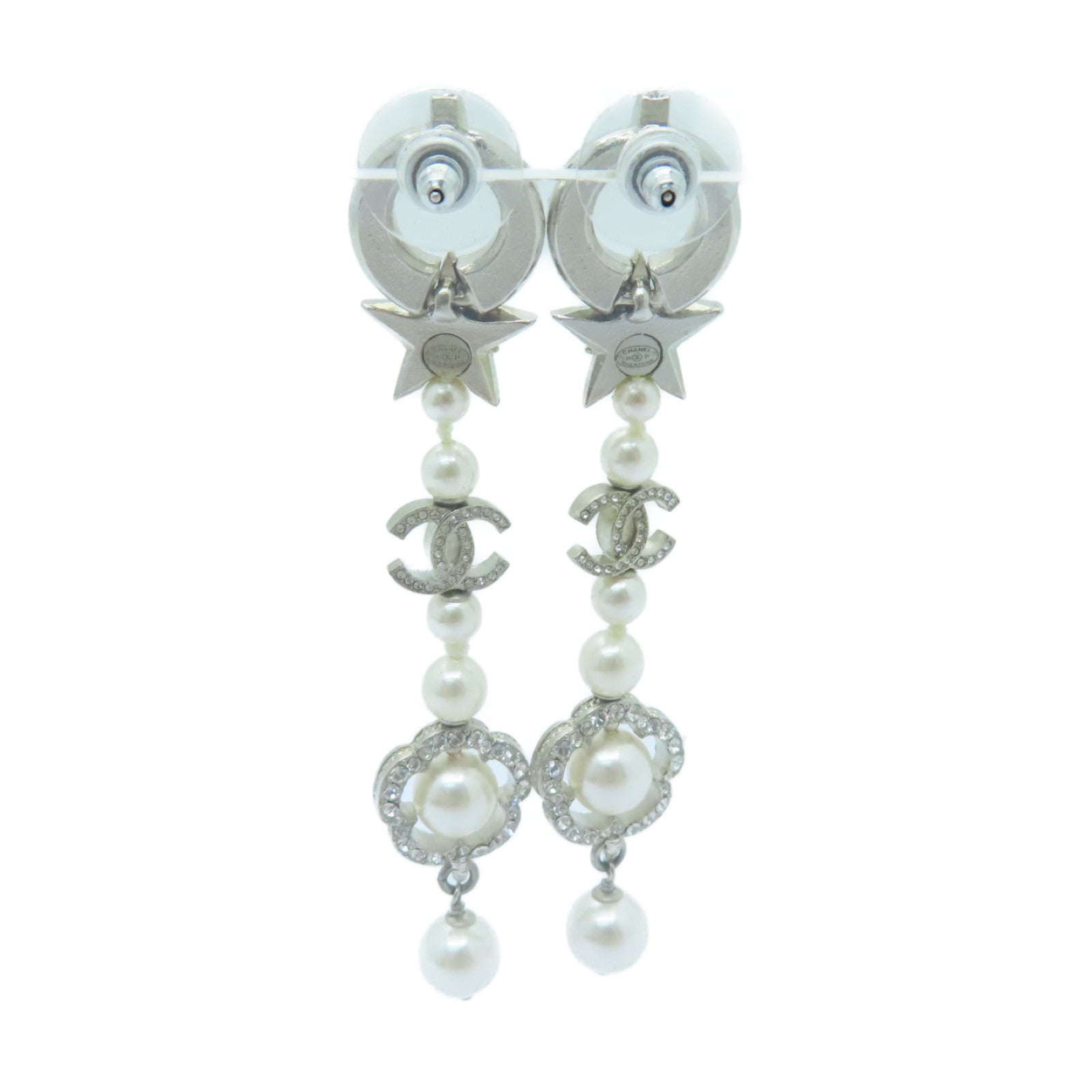 CHANEL PVC/Metal Earrings White/Silver
