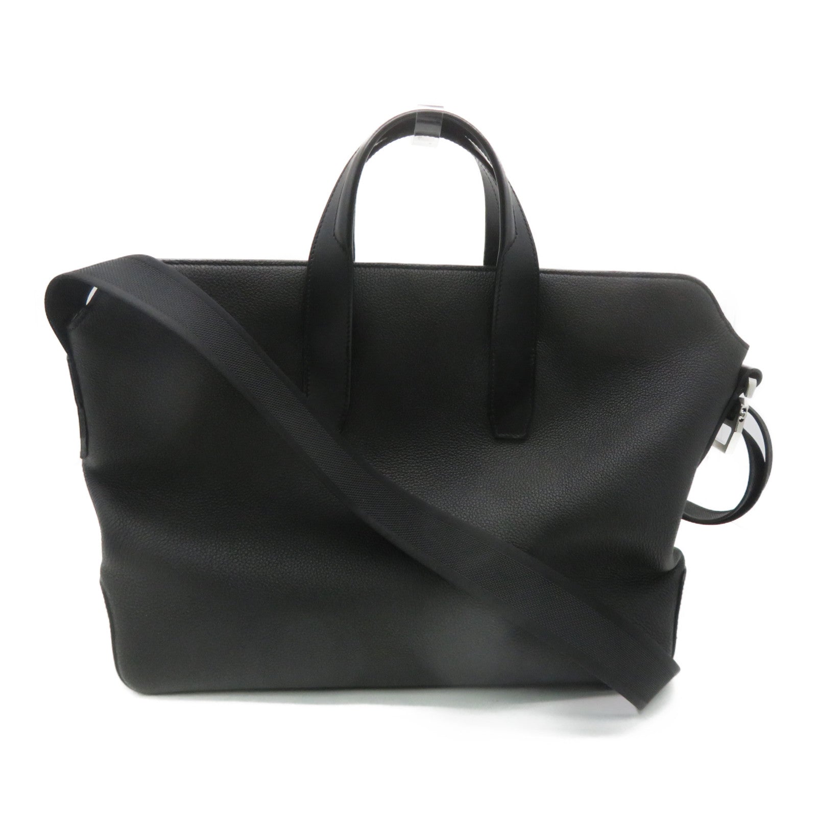 HERMES Evergrain Leather Citynews Briefcase Silver Buckle Shoulder Bag Noir Black