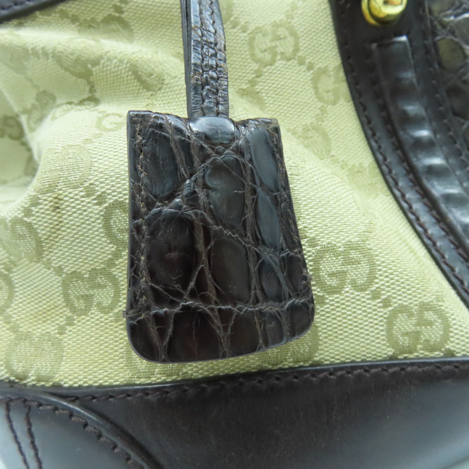 GUCCI Canvas Hand Bag Gold Buckle Hand Bag Brown/Light Brown