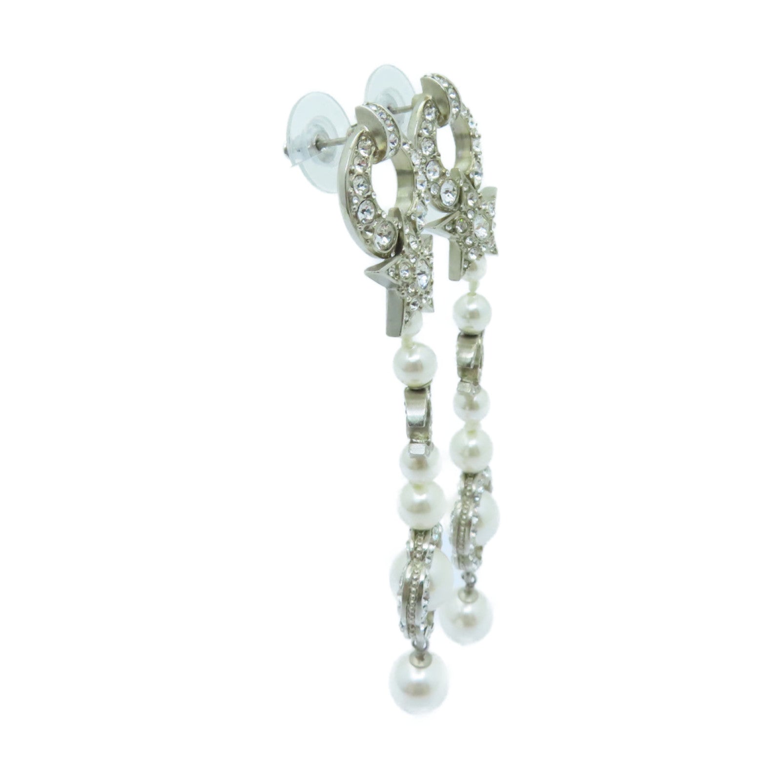 CHANEL PVC/Metal Earrings White/Silver