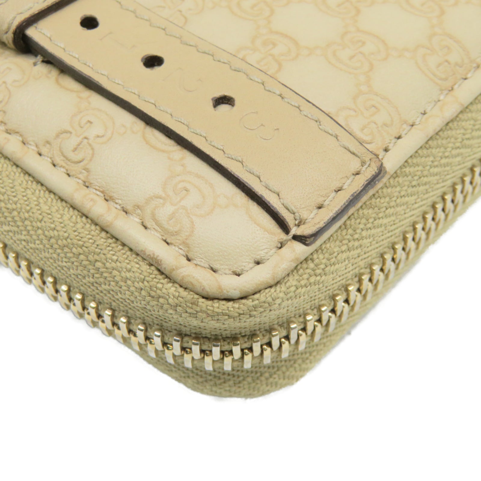 GUCCI 牛皮皮革Zipper Long Wallet金扣钱包米色