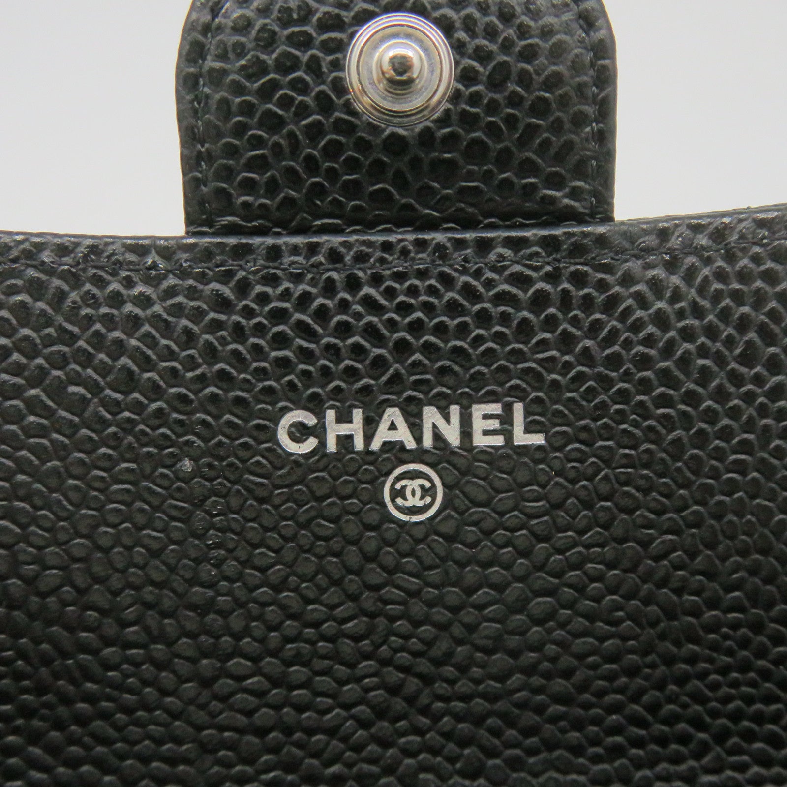 CHANEL 菱格Caviar皮革Fold Long Wallet银扣长钱包黑色