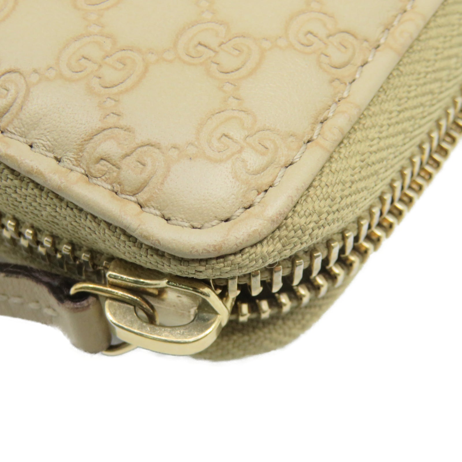 GUCCI 牛皮皮革Zipper Long Wallet金扣钱包米色