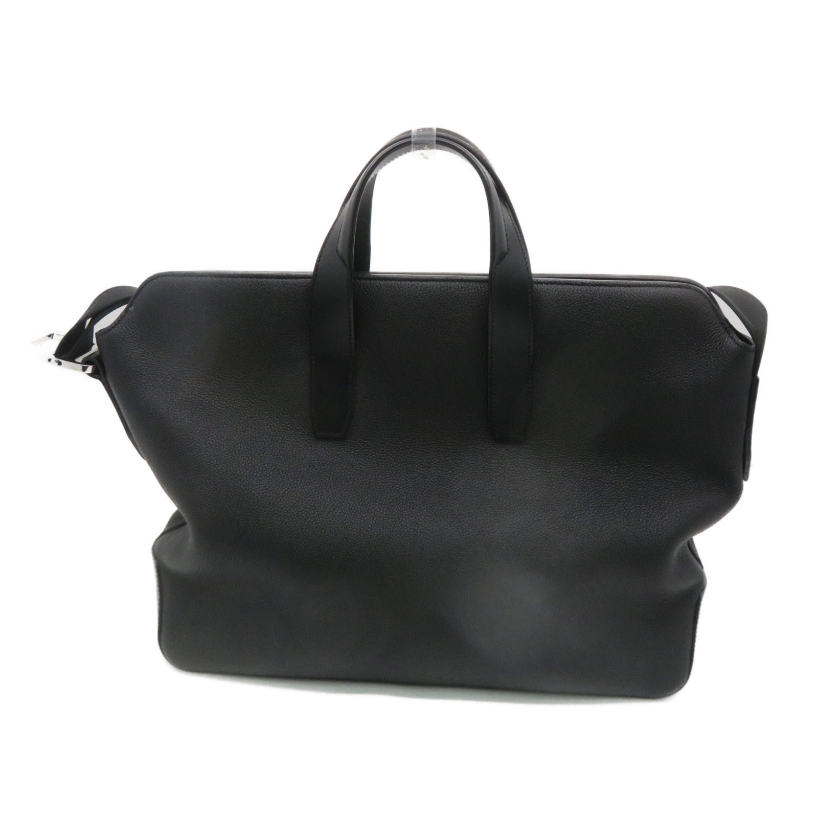 HERMES Evergrain Leather Citynews Briefcase Silver Buckle Shoulder Bag Noir Black