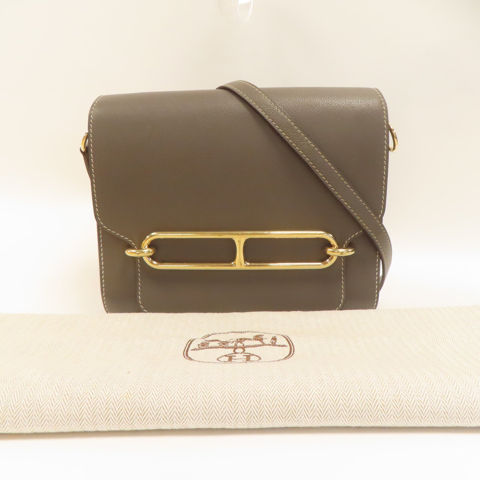 HERMES Evercolor皮革Roulis 23金扣肩背袋錫灰色