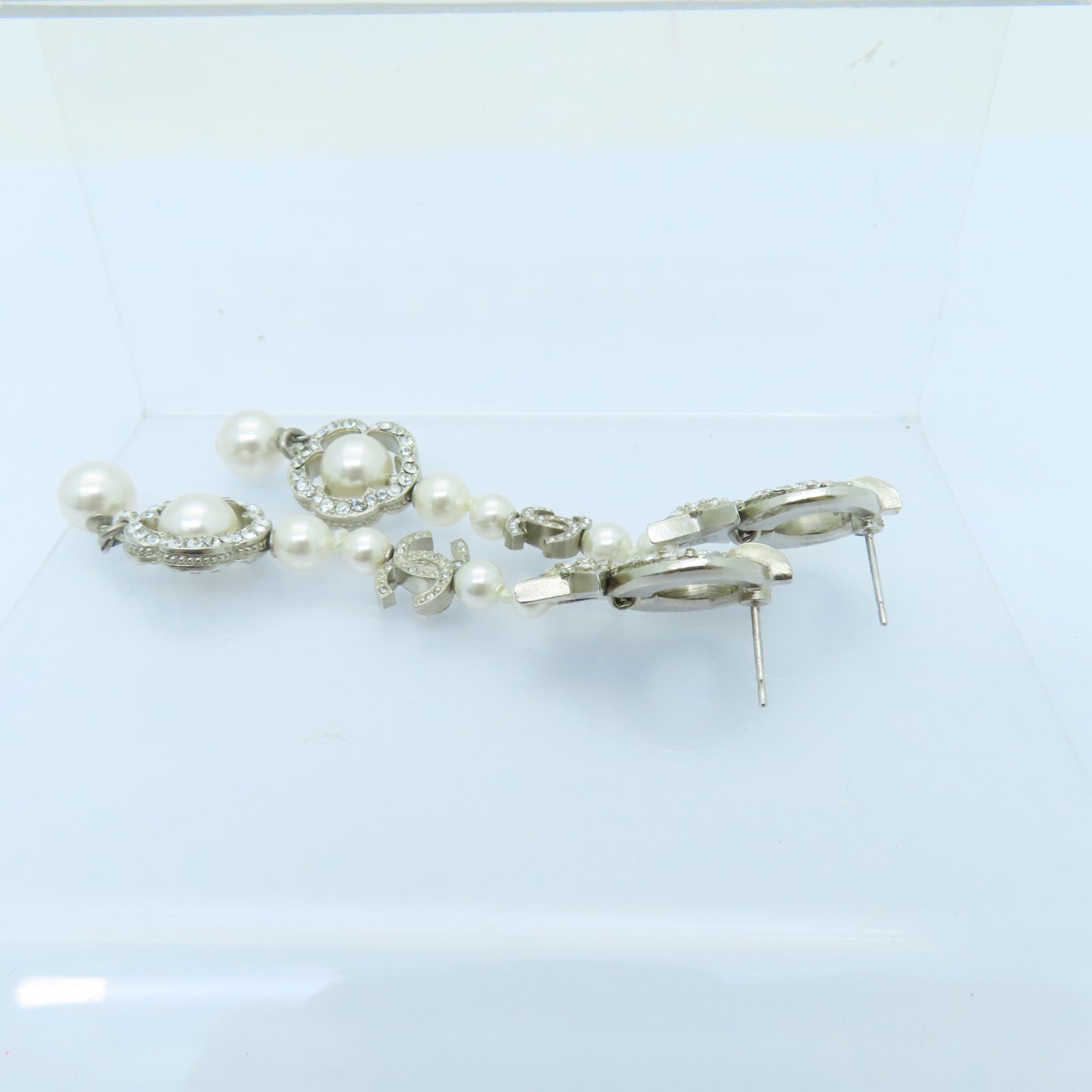 CHANEL PVC/Metal Earrings White/Silver