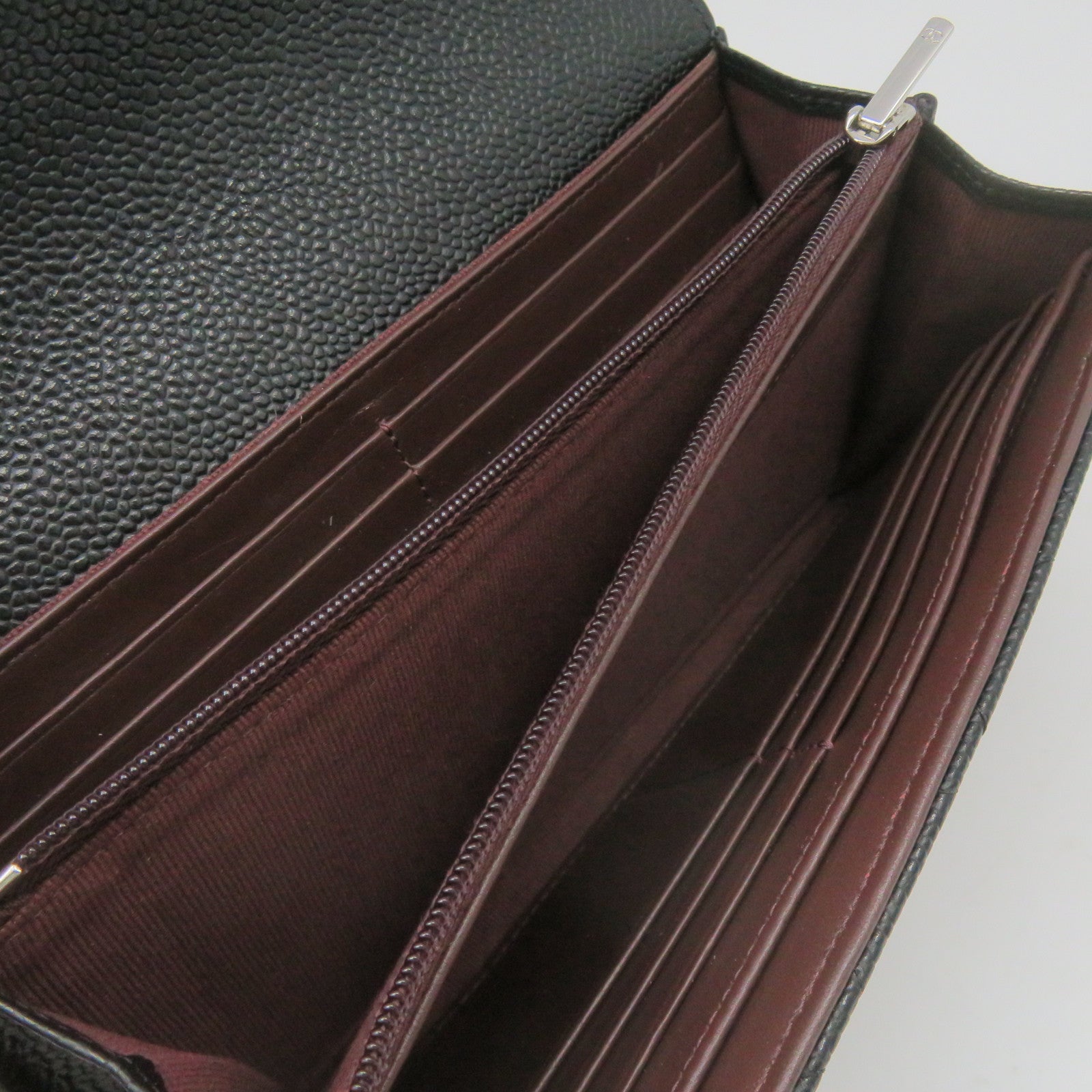 CHANEL 菱格Caviar皮革Fold Long Wallet银扣长钱包黑色