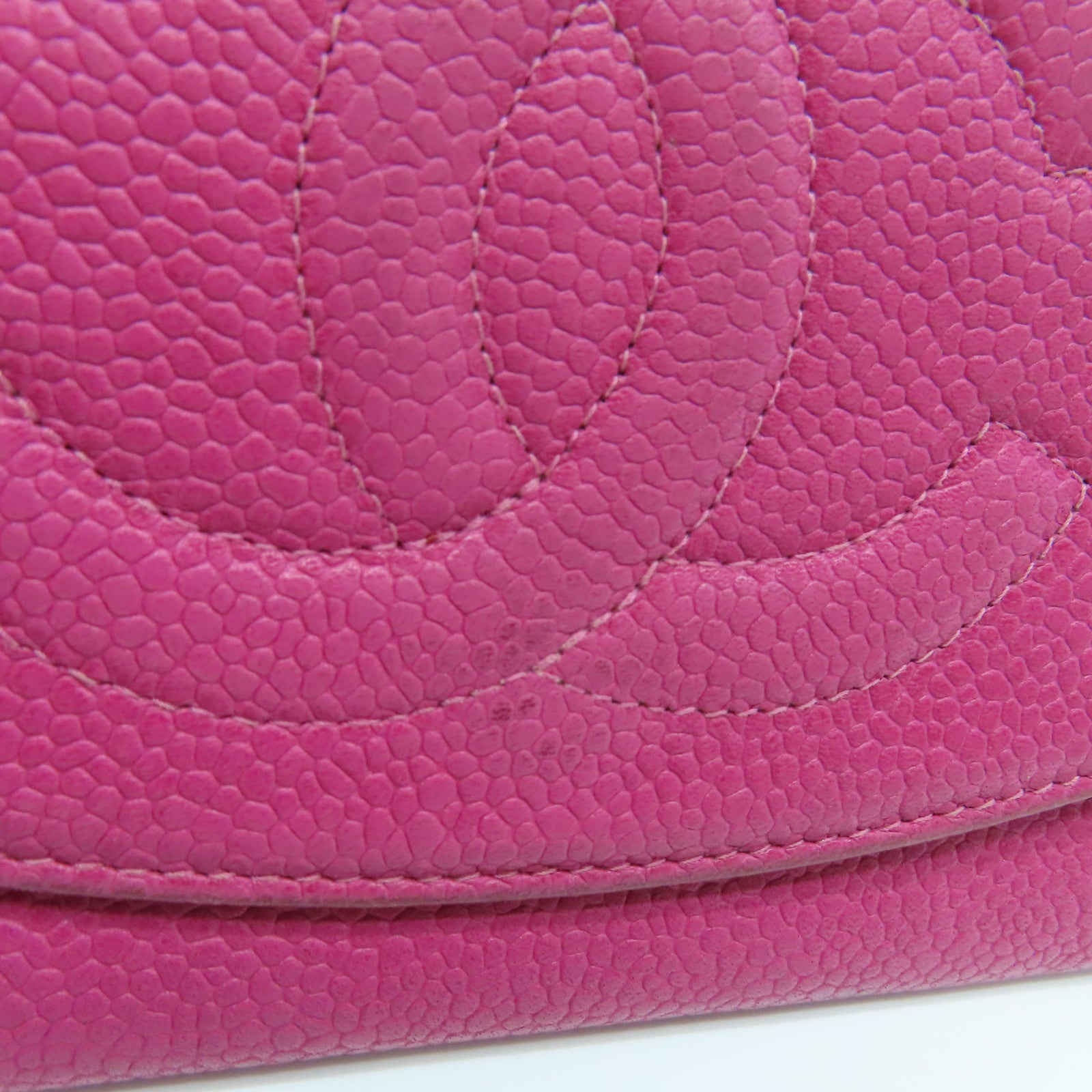 CHANEL Caviar皮革Wallet金扣錢包粉紅色