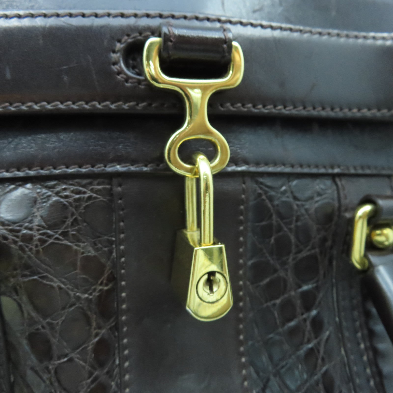 GUCCI Canvas Hand Bag Gold Buckle Hand Bag Brown/Light Brown