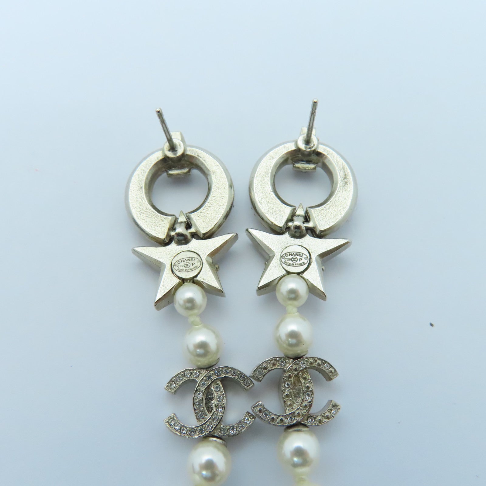 CHANEL PVC/Metal Earrings White/Silver