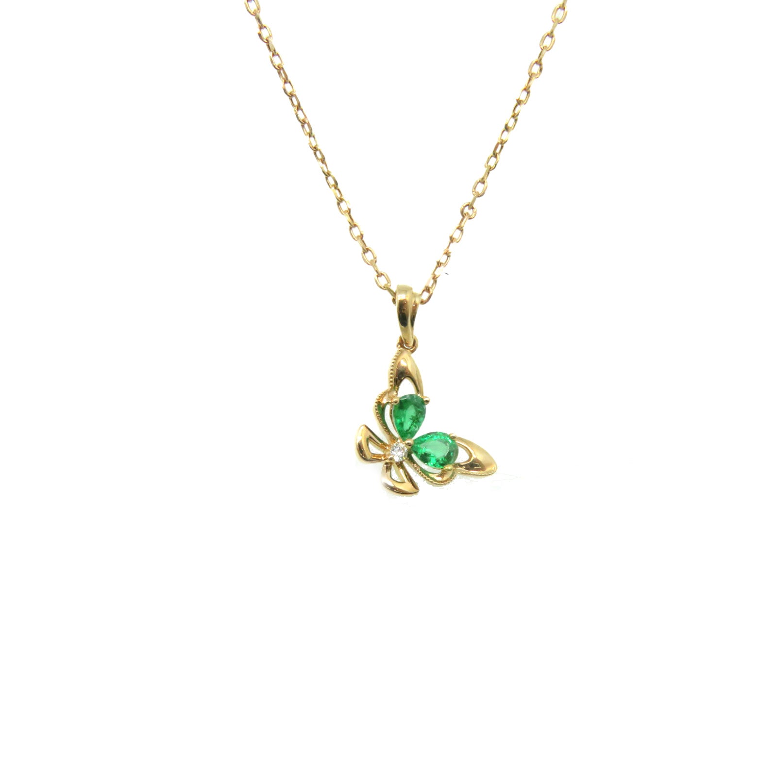 JEWELRY 【激減優惠】18K玫瑰金/0.32ct綠寶石/0.01ct鑽石Emerald Necklace項鏈