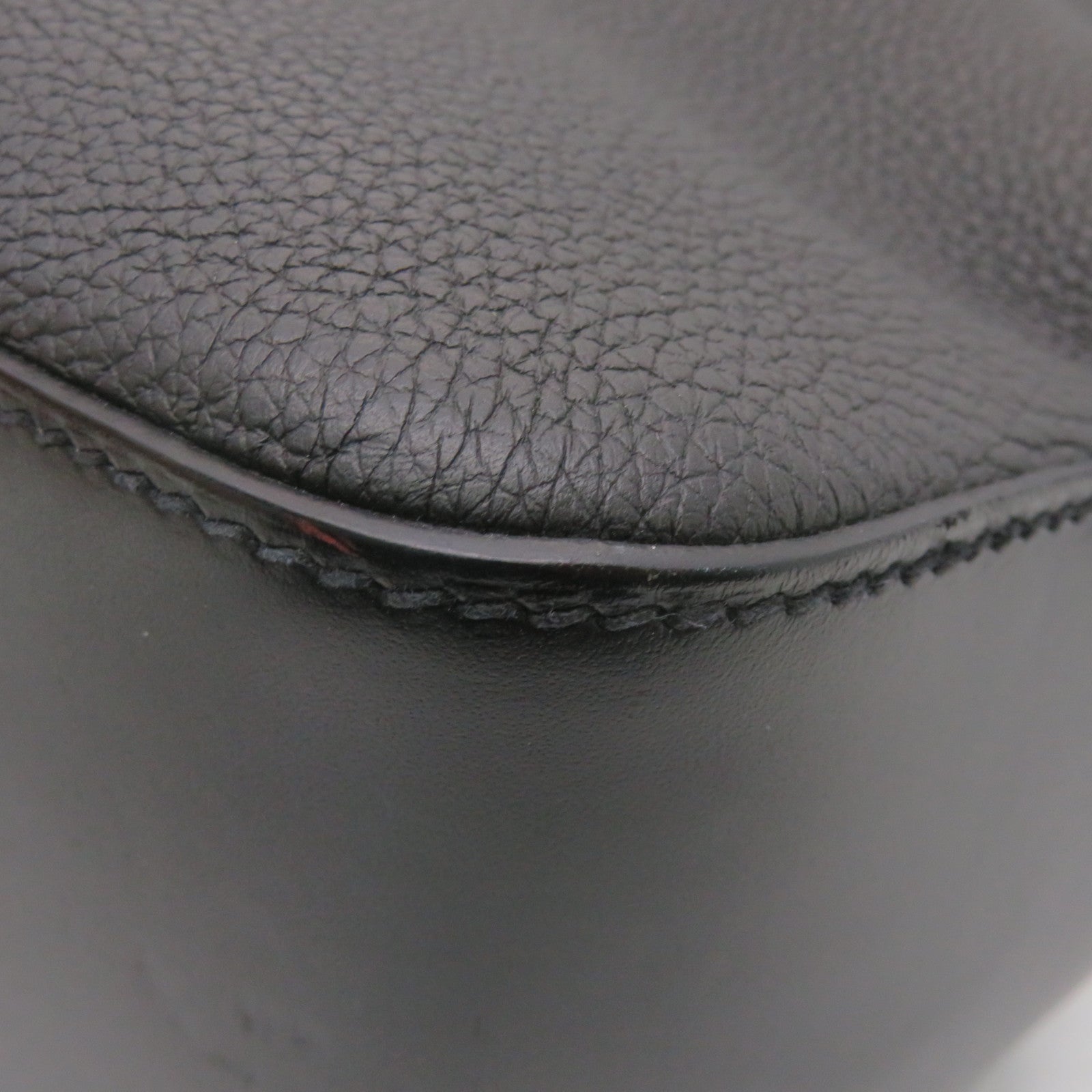 HERMES Evergrain Leather Citynews Briefcase Silver Buckle Shoulder Bag Noir Black