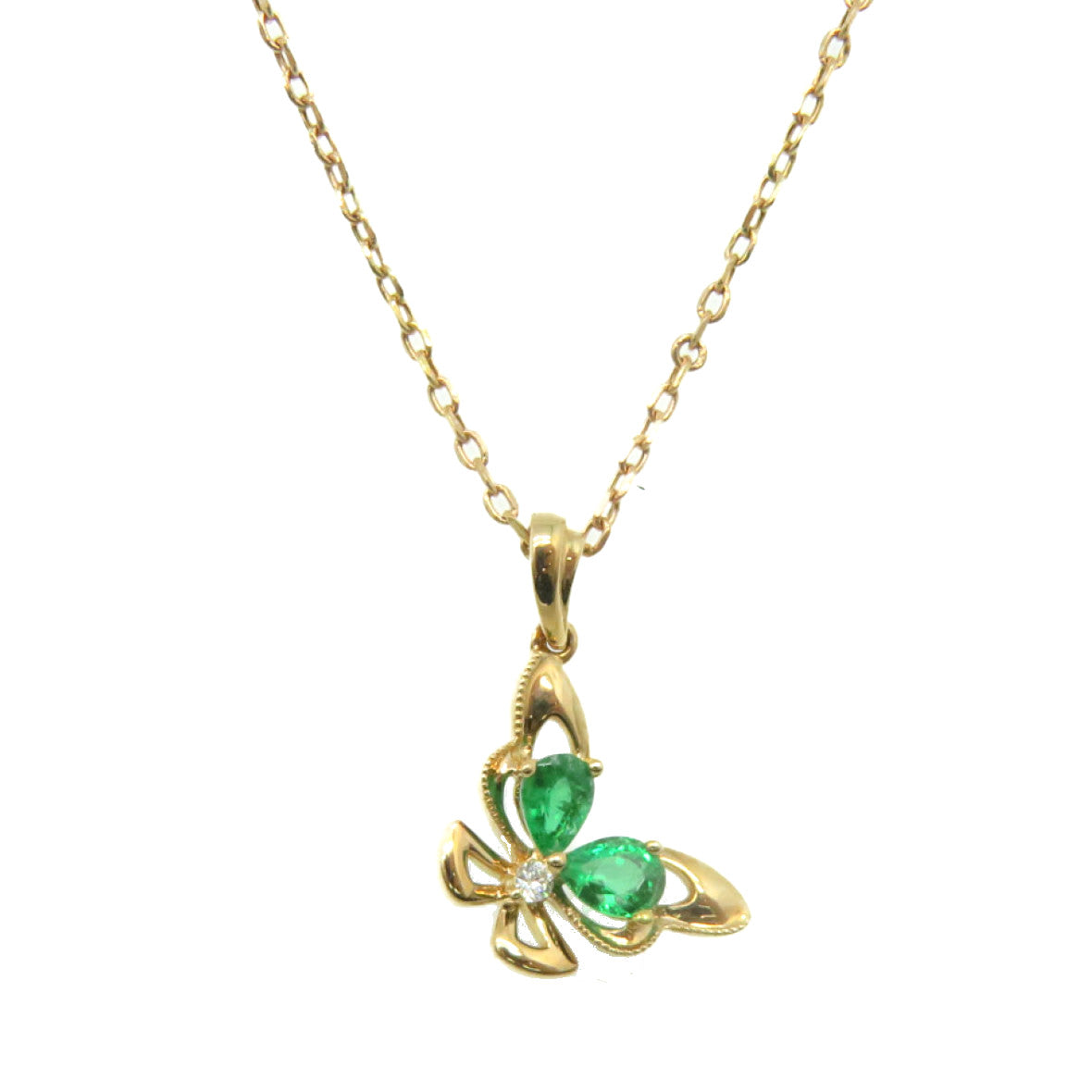 JEWELRY 【激減優惠】18K玫瑰金/0.32ct綠寶石/0.01ct鑽石Emerald Necklace項鏈