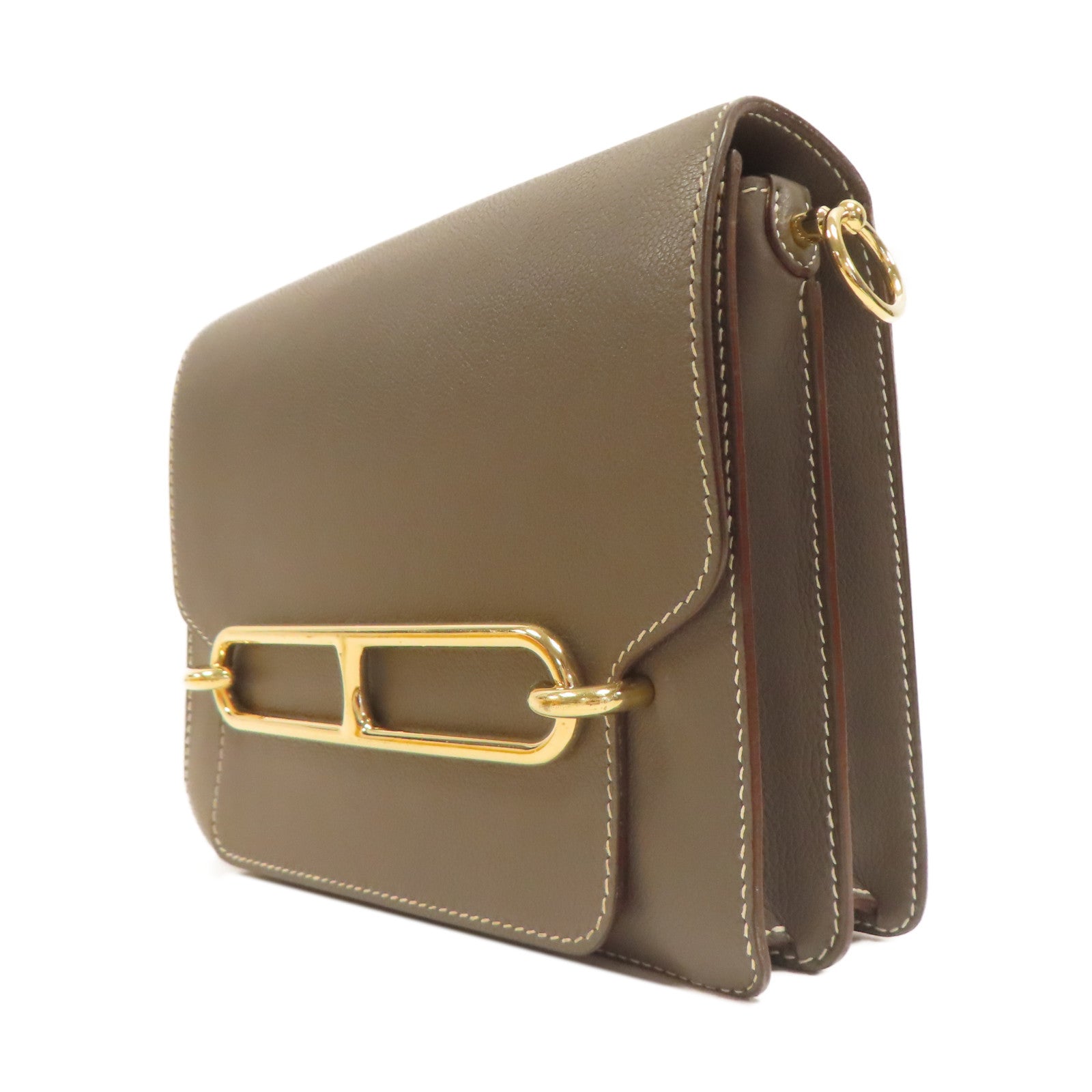 HERMES Evercolor皮革Roulis 23金扣肩背袋錫灰色