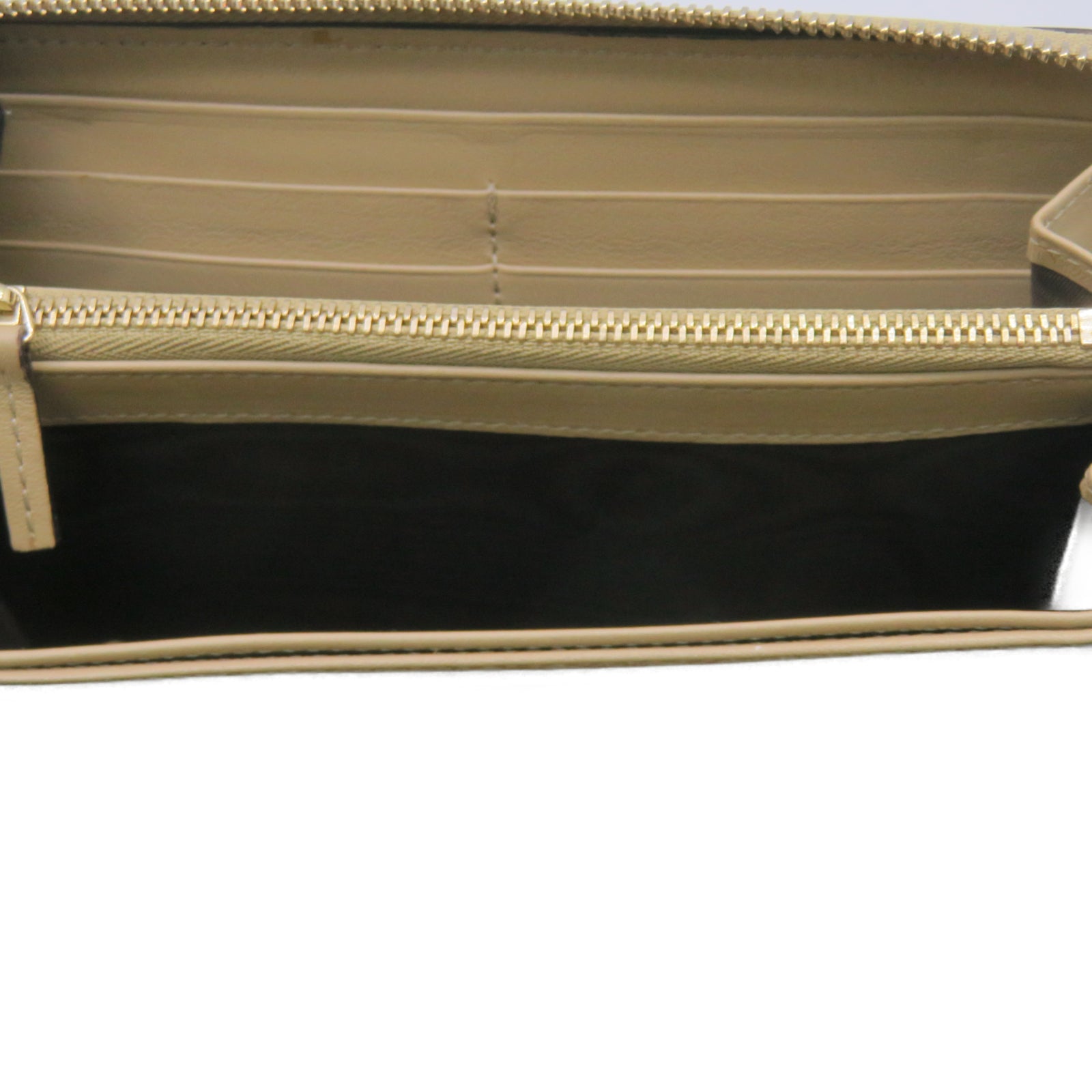 GUCCI 牛皮皮革Zipper Long Wallet金扣钱包米色