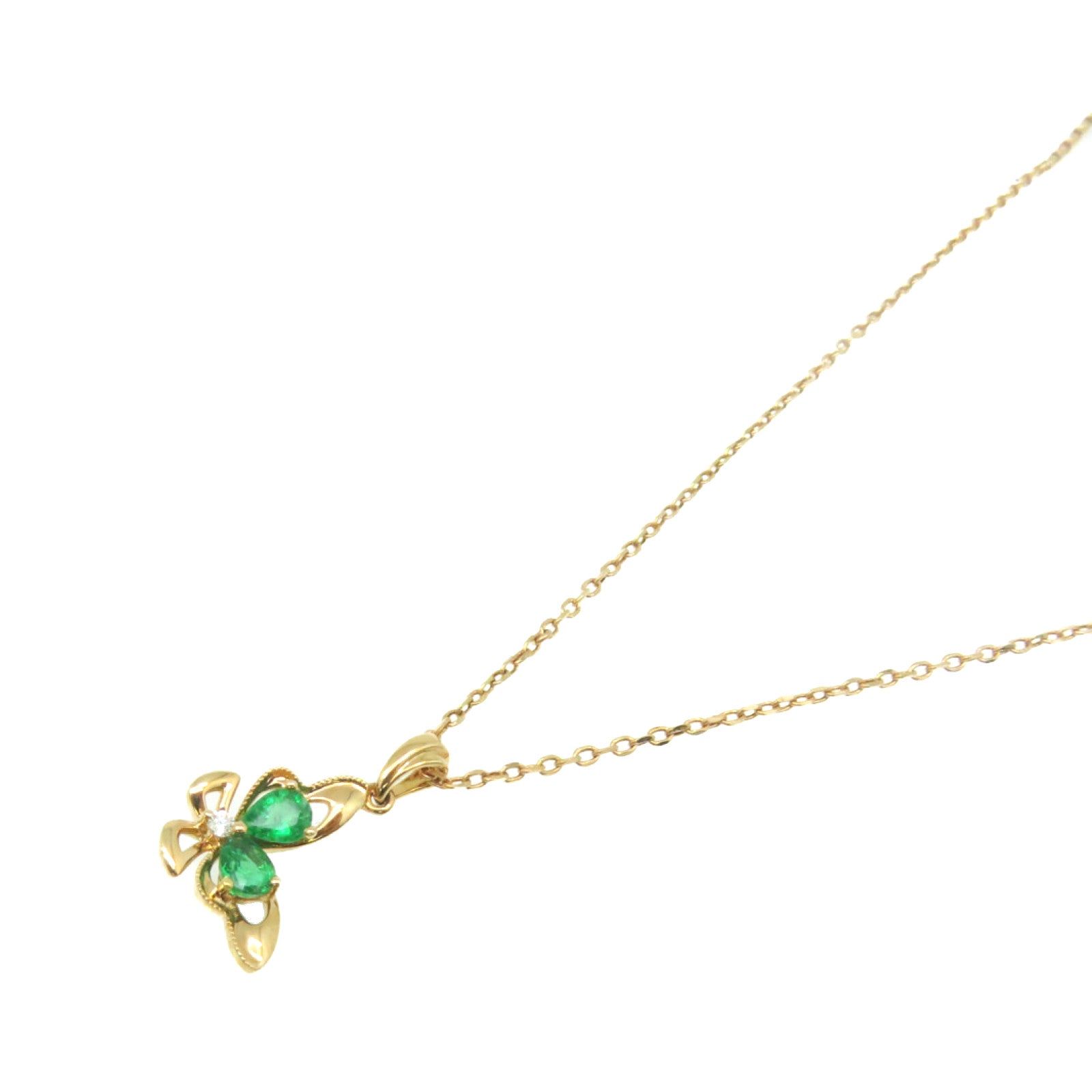 JEWELRY 【激減優惠】18K玫瑰金/0.32ct綠寶石/0.01ct鑽石Emerald Necklace項鏈