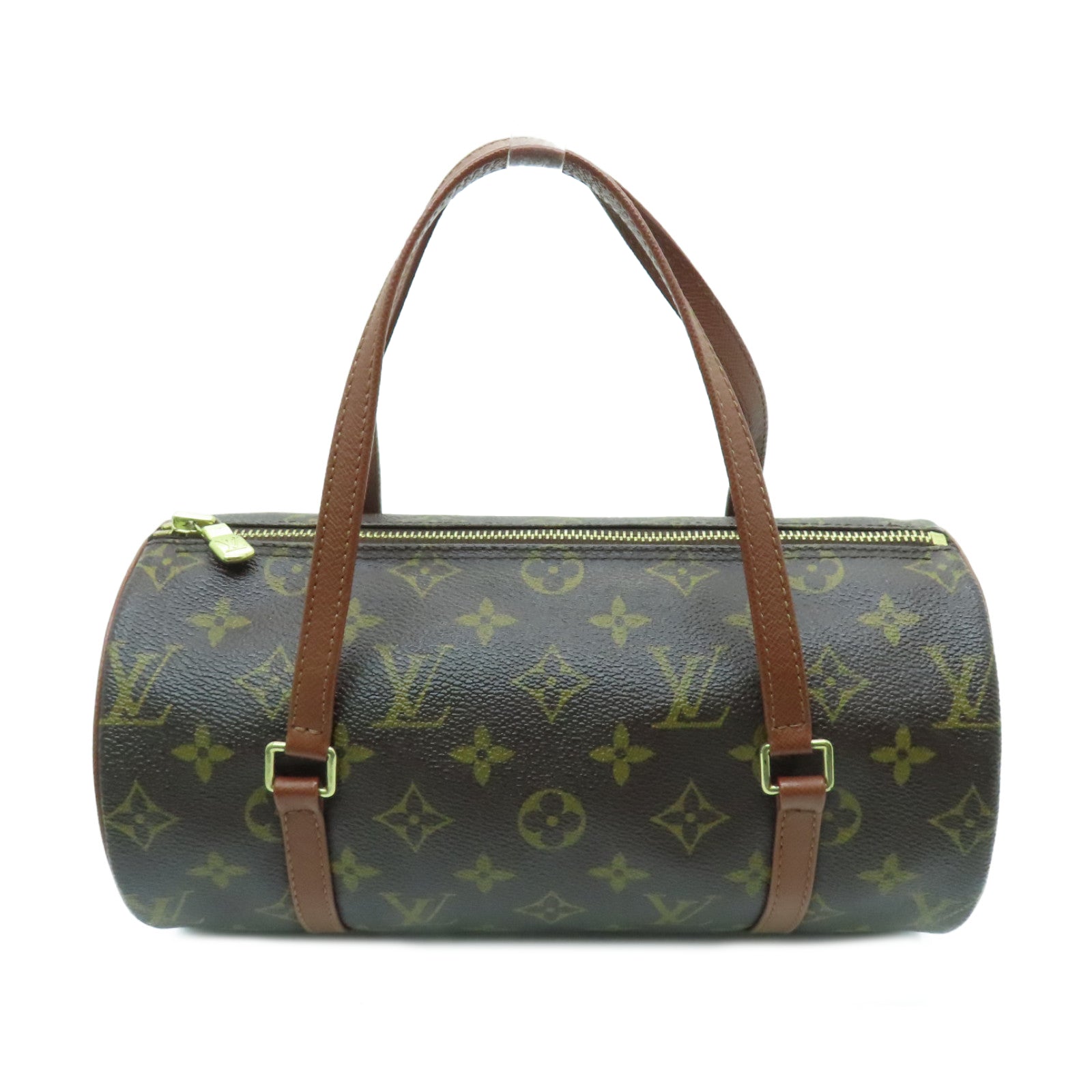 LOUIS VUITTON Monogram Papillon PM Gold Buckle Handle Bag Brown