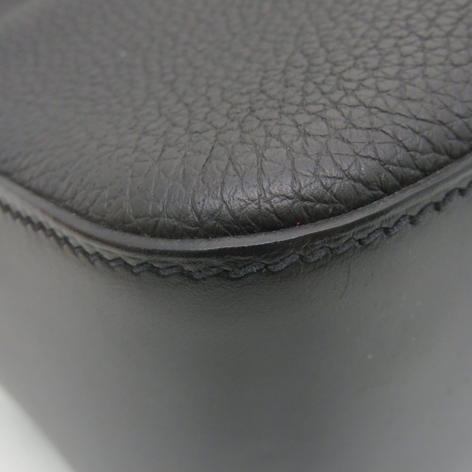 HERMES Evergrain Leather Citynews Briefcase Silver Buckle Shoulder Bag Noir Black