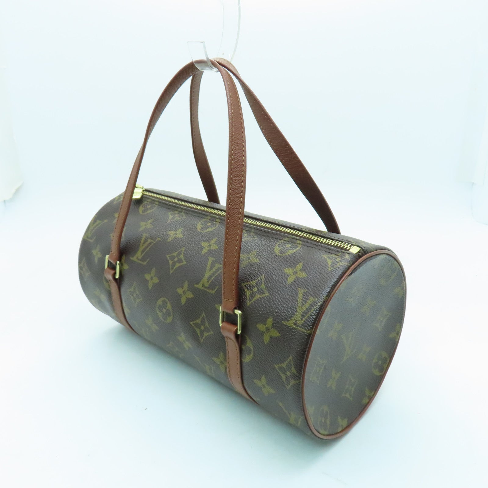 LOUIS VUITTON Monogram Papillon PM Gold Buckle Handle Bag Brown