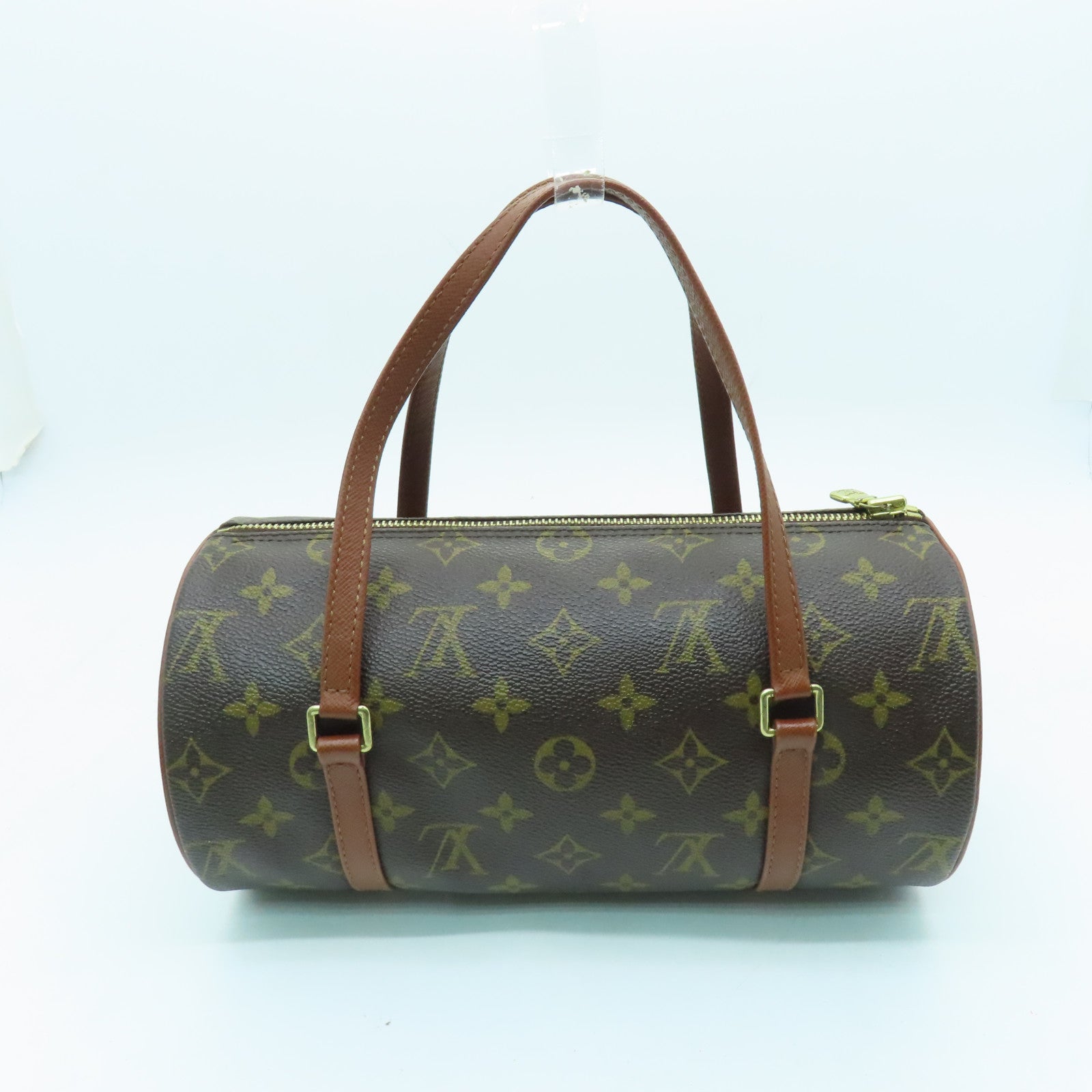 LOUIS VUITTON Monogram Papillon PM Gold Buckle Handle Bag Brown