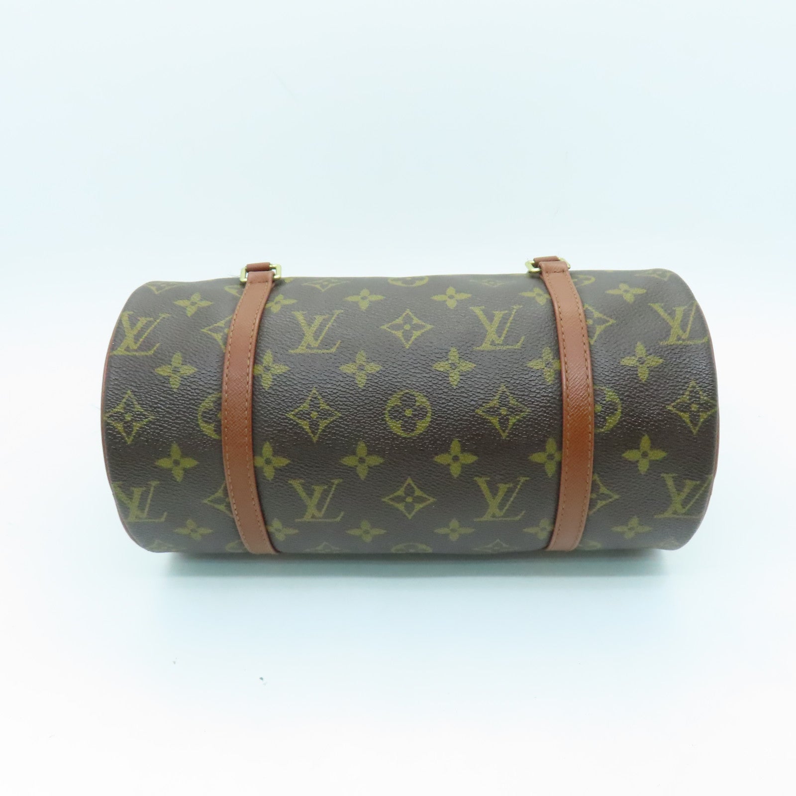 LOUIS VUITTON Monogram Papillon PM Gold Buckle Handle Bag Brown