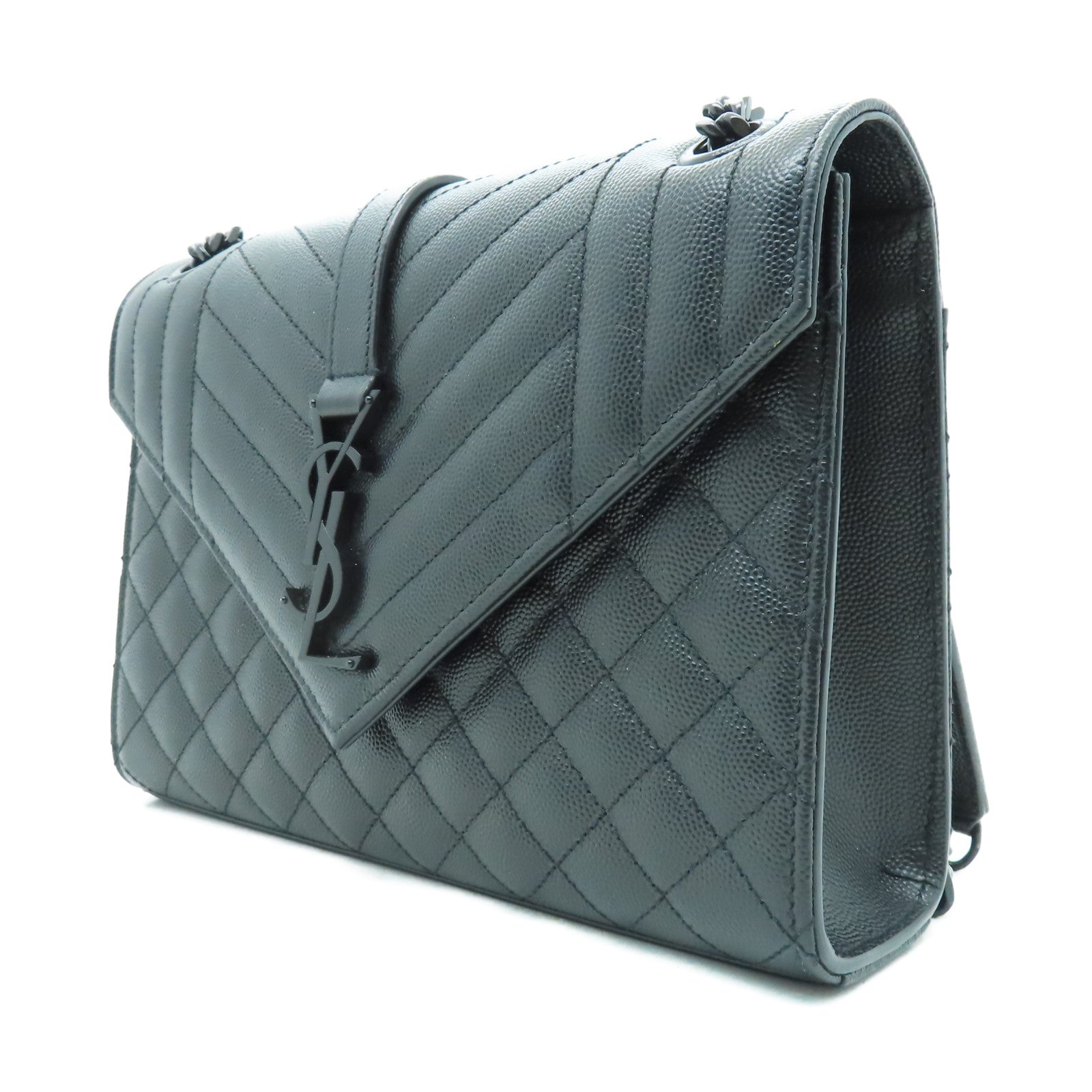 YVES SAINT LAURENT 牛皮皮革Envelope Flap Bag Medium黑扣鏈帶肩背袋黑色