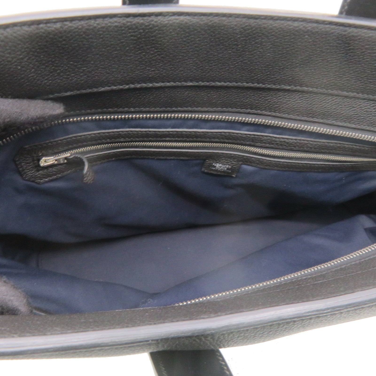 HERMES Evergrain Leather Citynews Briefcase Silver Buckle Shoulder Bag Noir Black