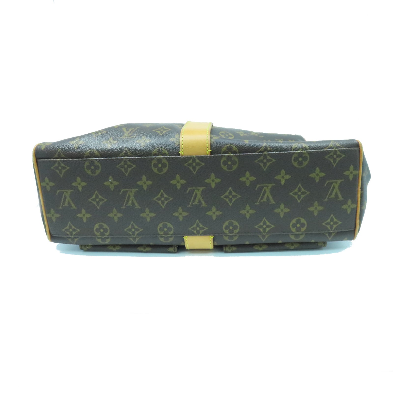 LOUIS VUITTON Monogram Manhattan GM gold buckle handle bag brown