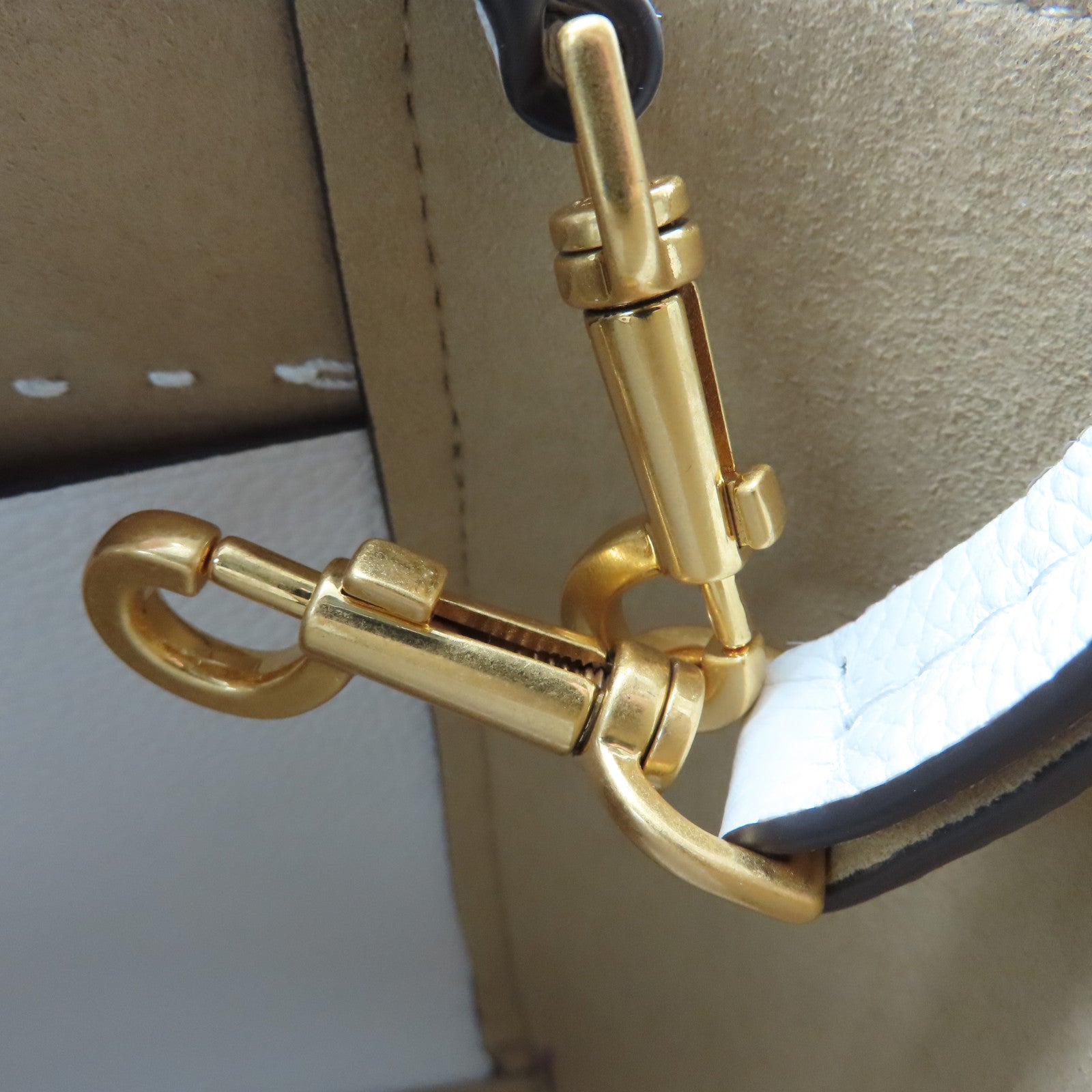Tory Burch 牛皮皮革2 Way Shoulder金扣手挽肩背兩用袋白色