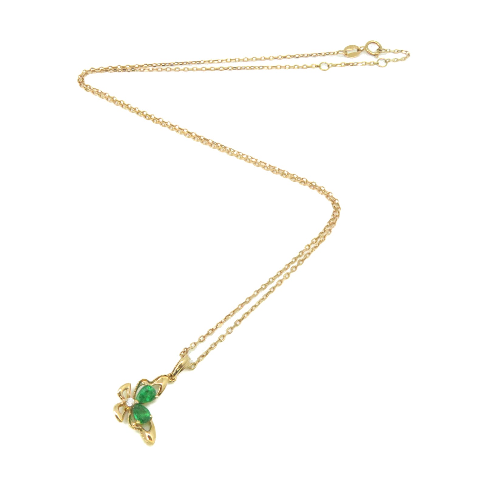 JEWELRY 【激減優惠】18K玫瑰金/0.32ct綠寶石/0.01ct鑽石Emerald Necklace項鏈