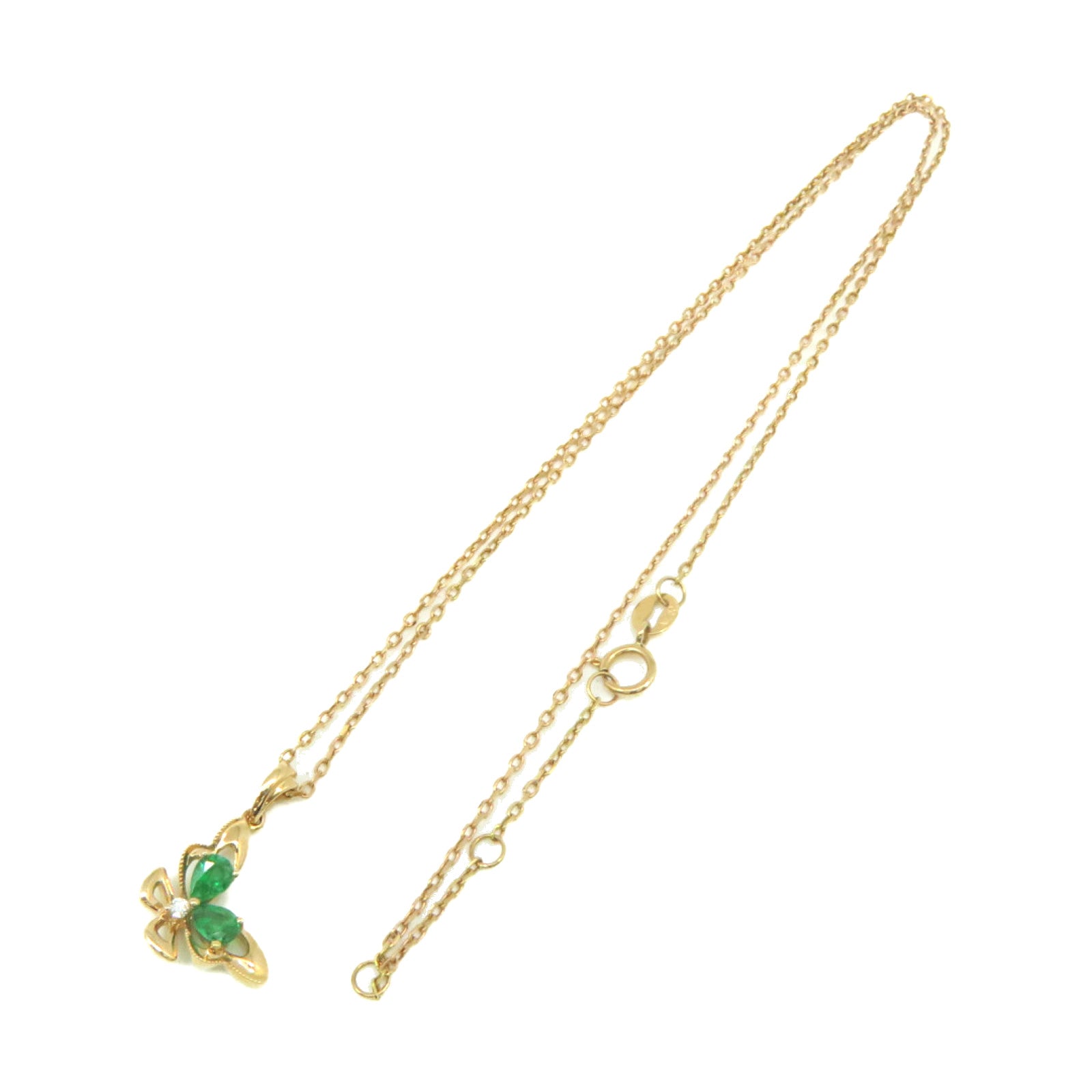 JEWELRY 【激減優惠】18K玫瑰金/0.32ct綠寶石/0.01ct鑽石Emerald Necklace項鏈