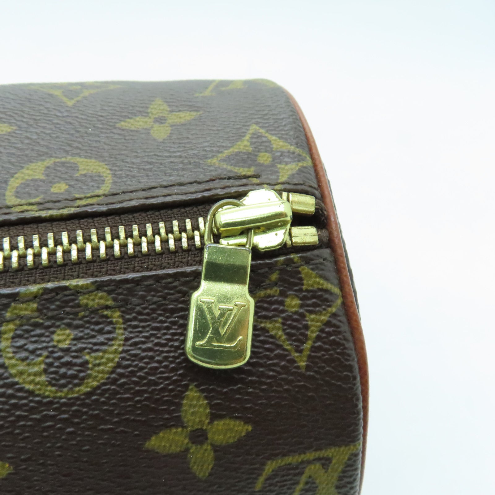 LOUIS VUITTON Monogram Papillon PM Gold Buckle Handle Bag Brown