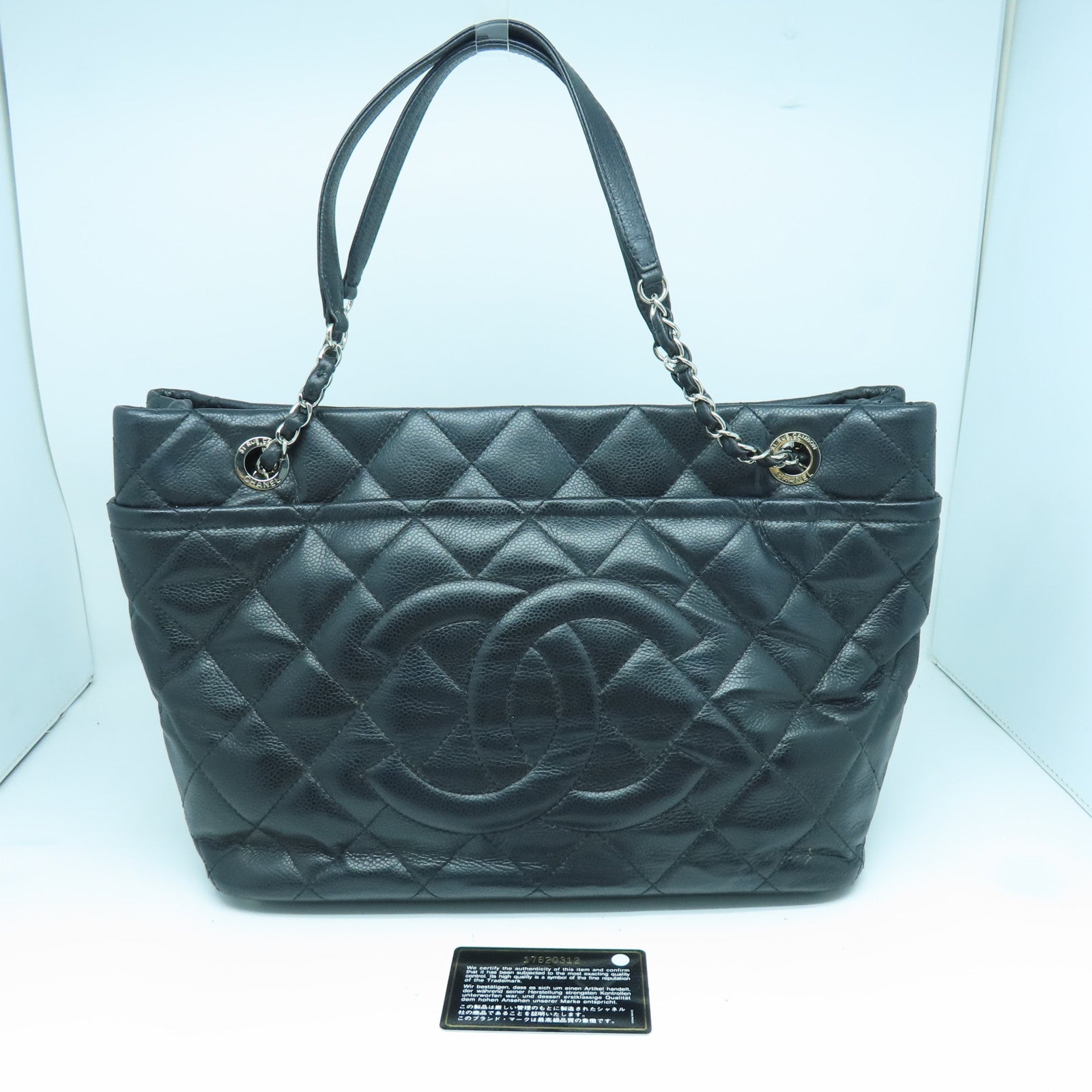CHANEL 菱格牛皮皮革Chain Shoulder Bag银扣链带肩背袋黑色