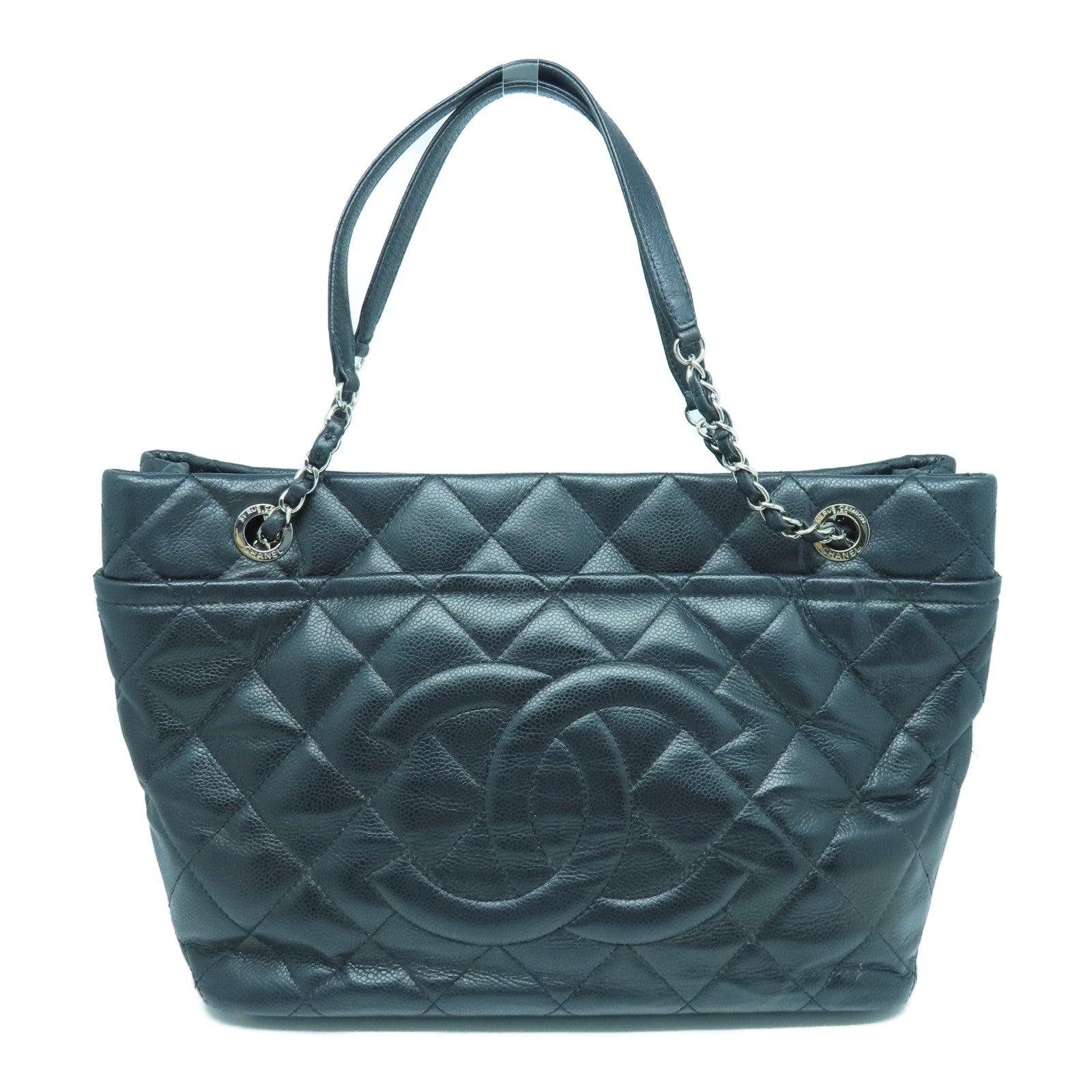 CHANEL 菱格牛皮皮革Chain Shoulder Bag银扣链带肩背袋黑色