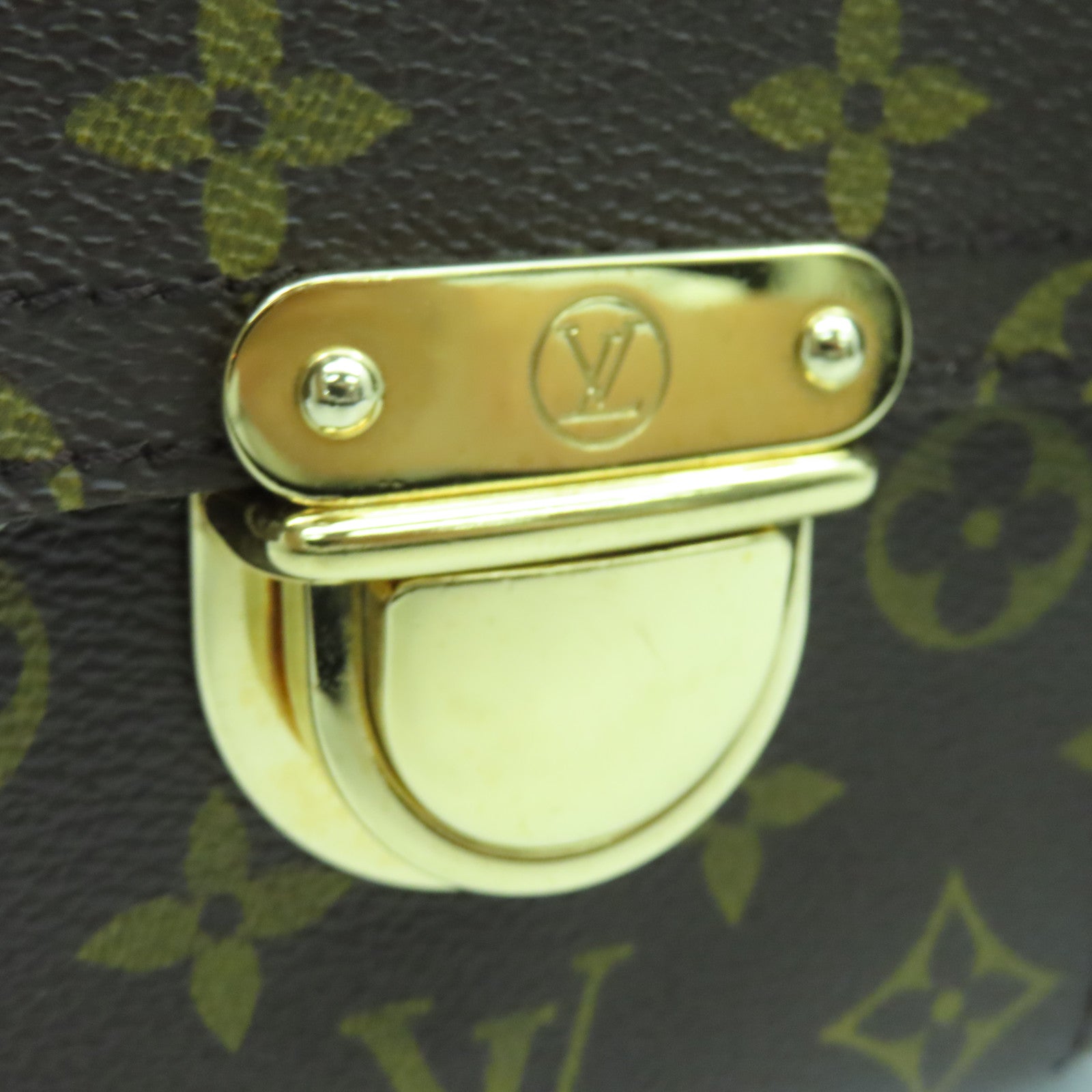 LOUIS VUITTON Monogram Manhattan GM gold buckle handle bag brown