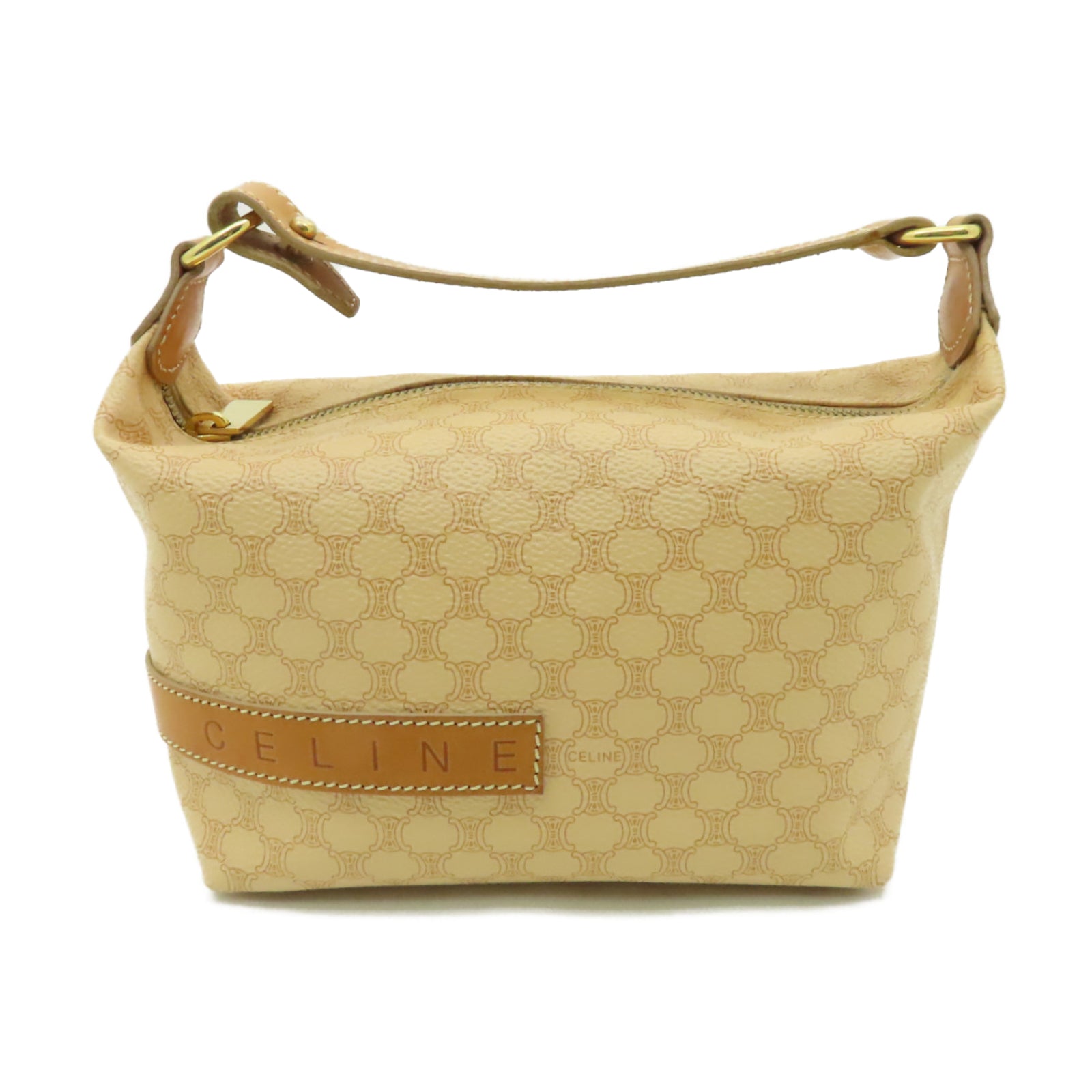 CELINE 塗層帆布Vintage Handbag金扣手挽袋棕色