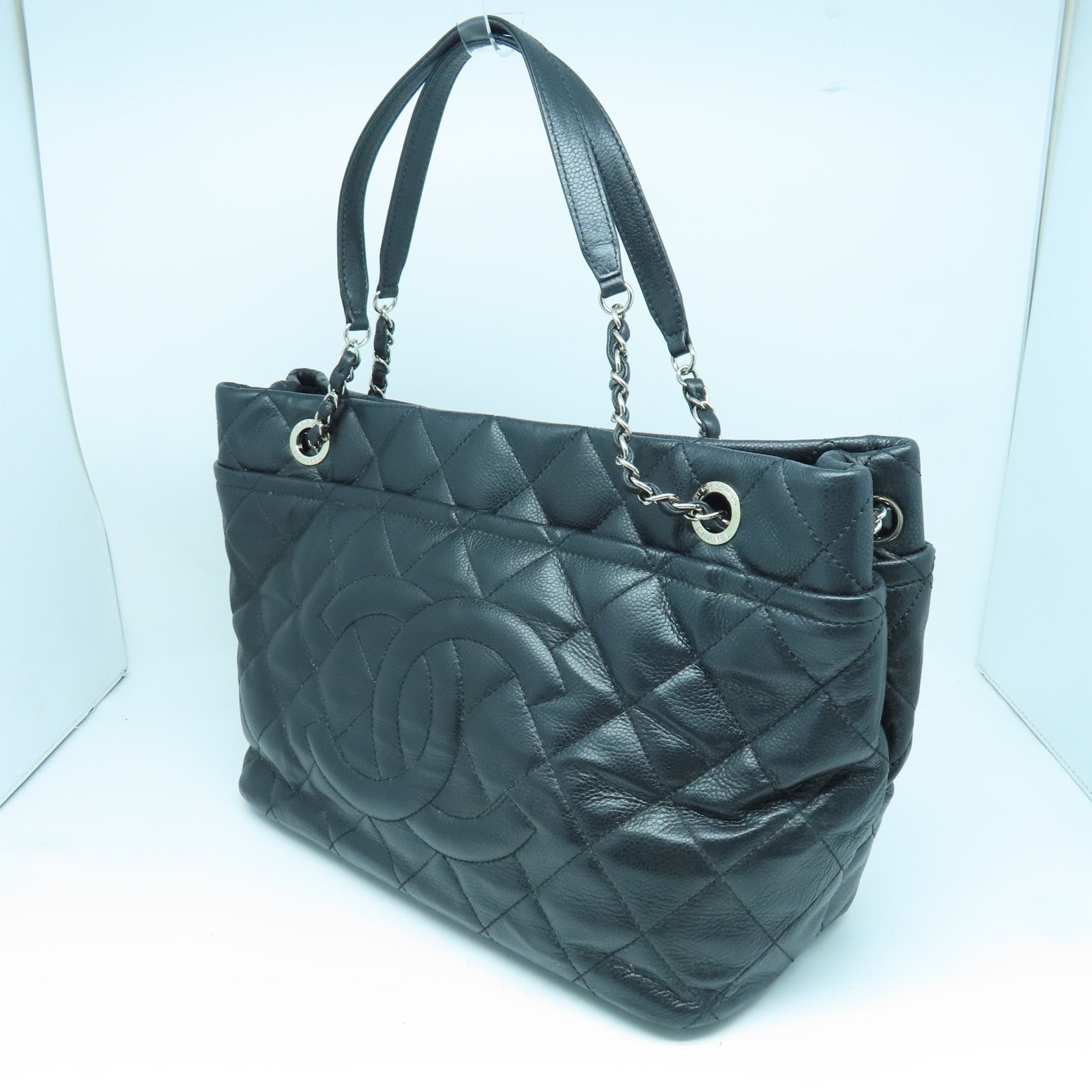 CHANEL 菱格牛皮皮革Chain Shoulder Bag银扣链带肩背袋黑色