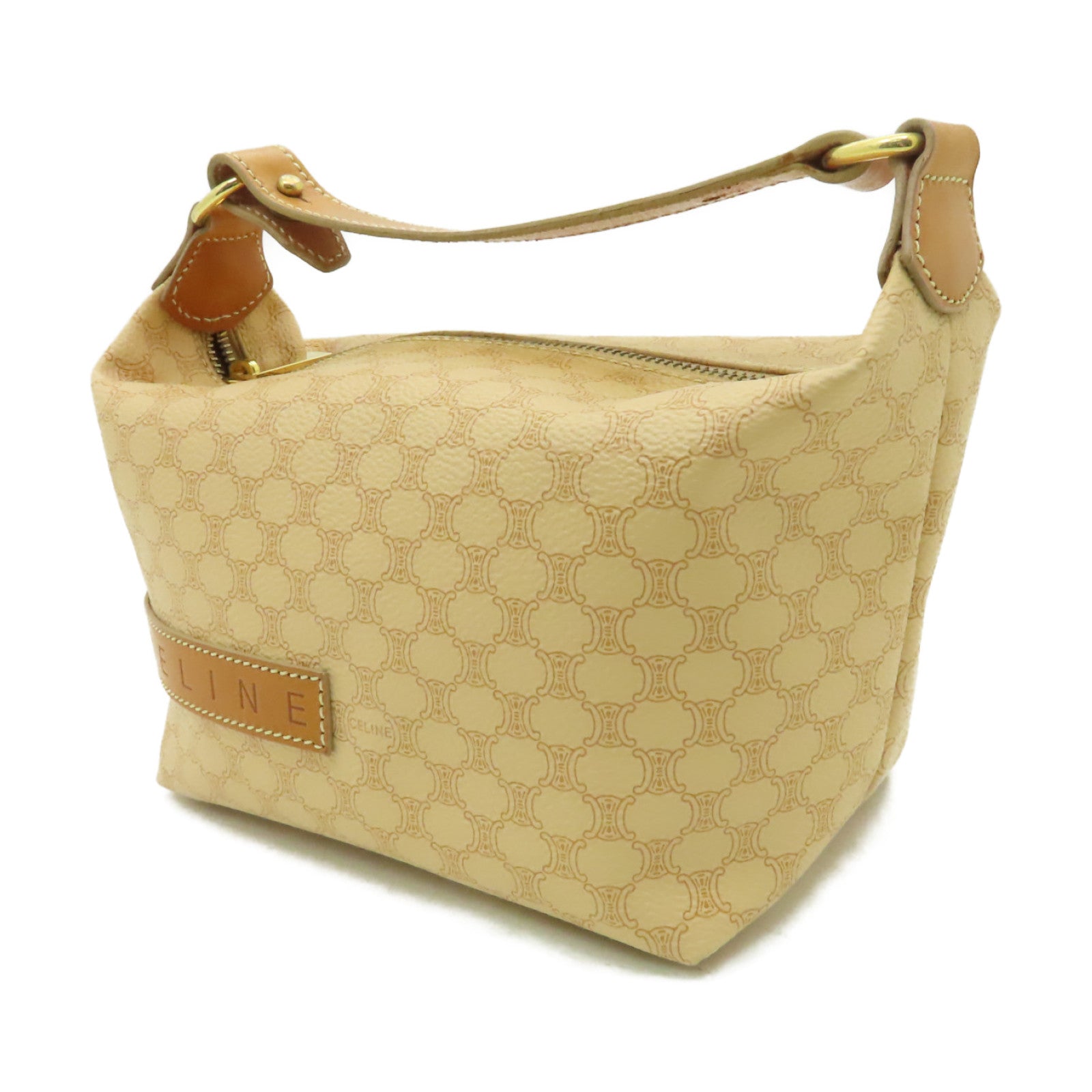 CELINE 塗層帆布Vintage Handbag金扣手挽袋棕色