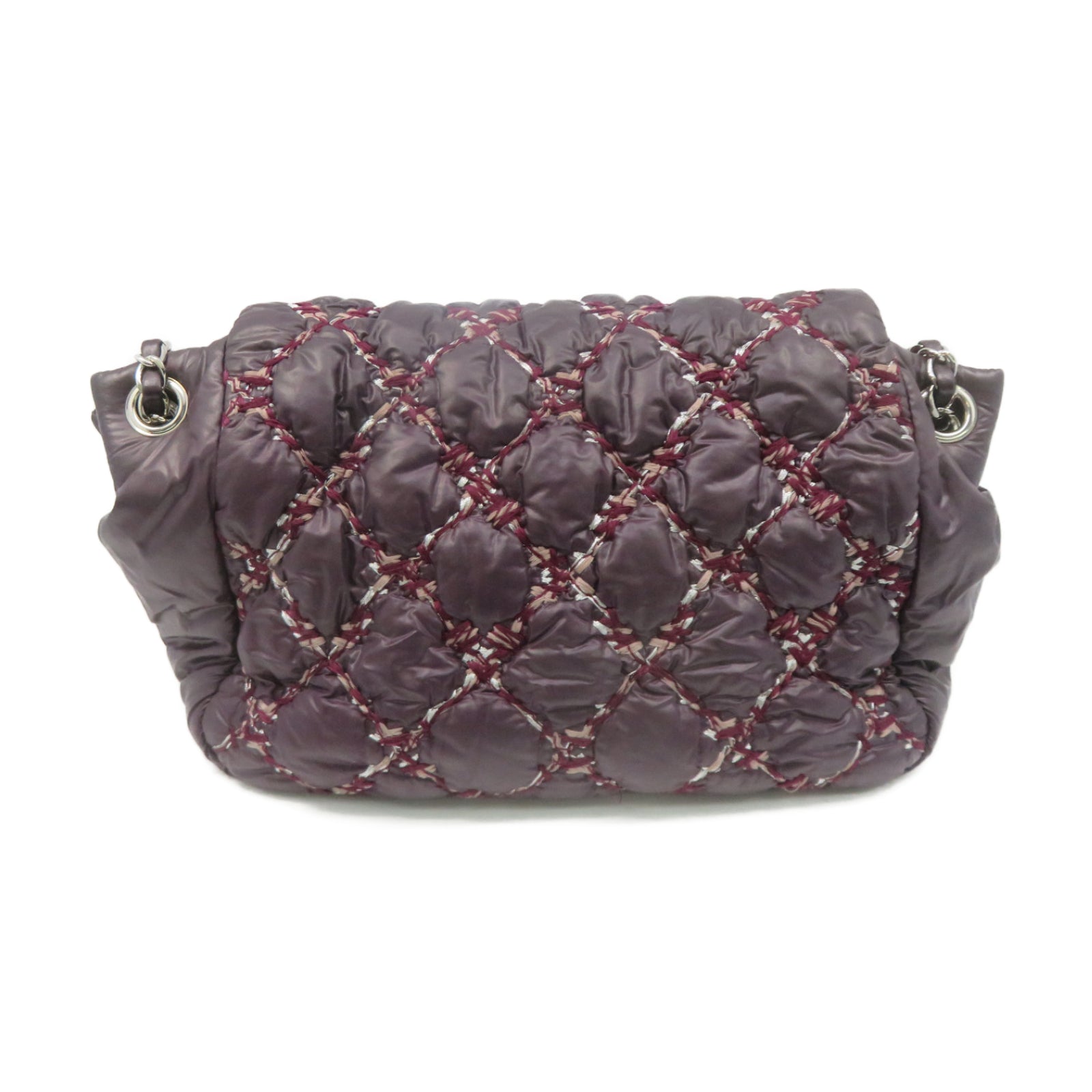CHANEL 菱格尼龙Chain Shoulder Bag银扣链带肩背袋深紫色