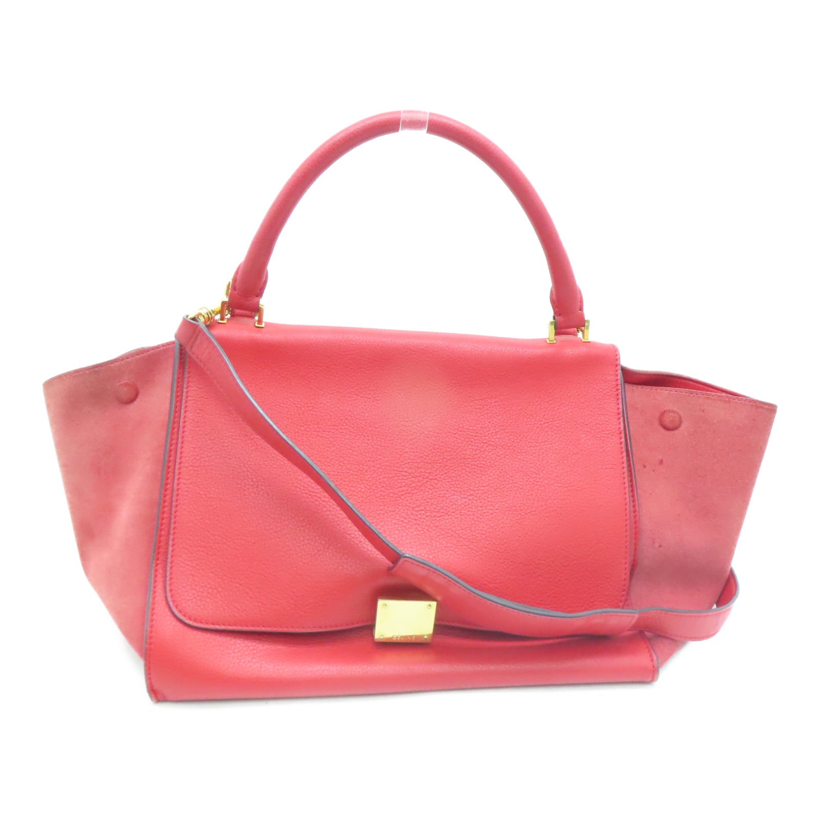CELINE 牛皮皮革Trapze金扣手挽肩背两用袋红色