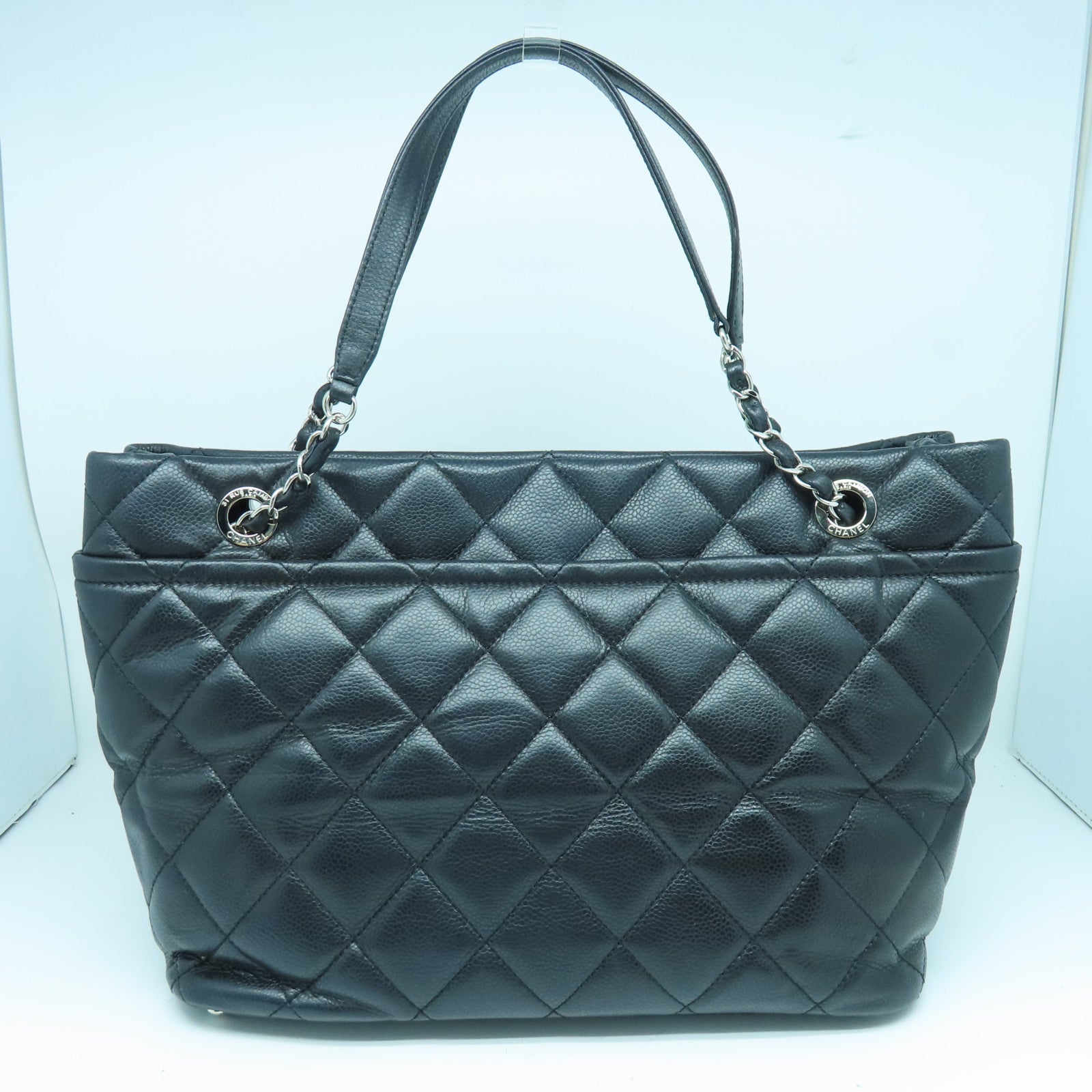 CHANEL 菱格牛皮皮革Chain Shoulder Bag银扣链带肩背袋黑色
