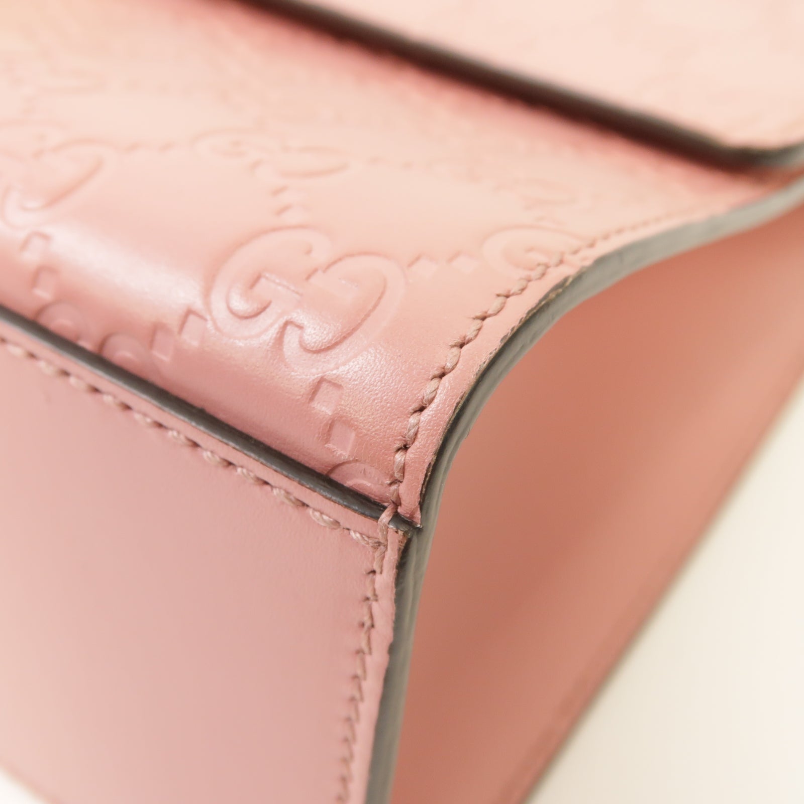 GUCCI 牛皮皮革Chain Shoulder Bag金扣鏈帶肩背袋粉紅色