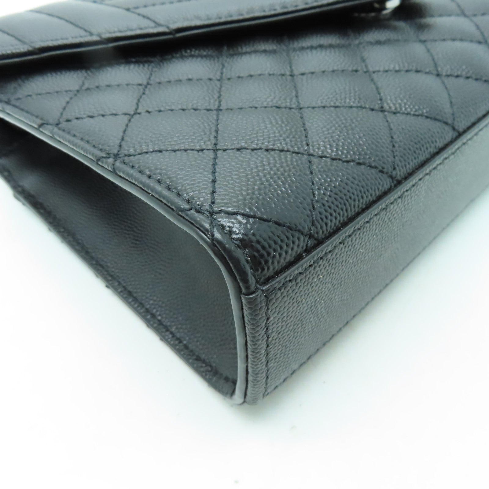 YVES SAINT LAURENT 牛皮皮革Envelope Flap Bag Medium黑扣鏈帶肩背袋黑色