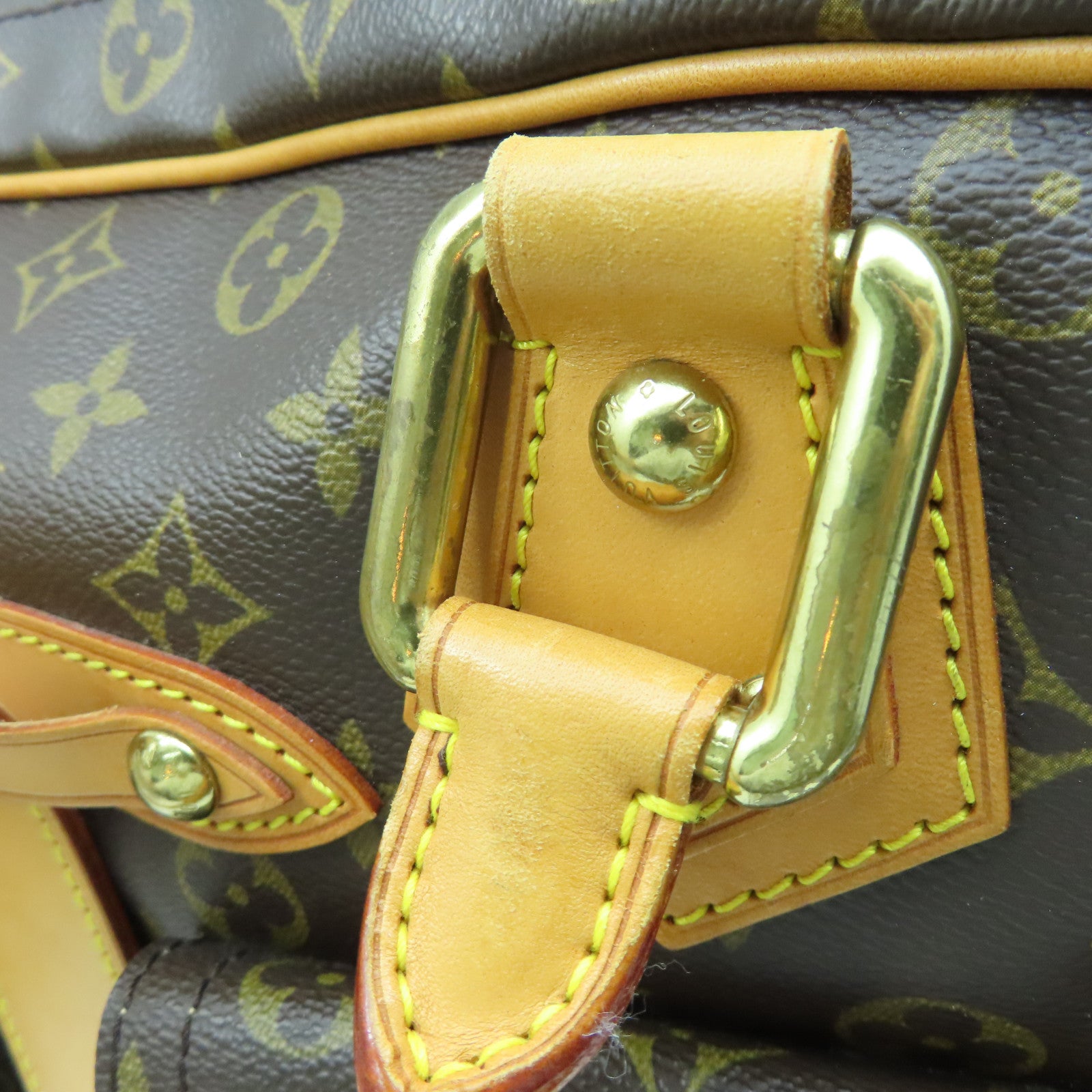LOUIS VUITTON Monogram Manhattan GM gold buckle handle bag brown
